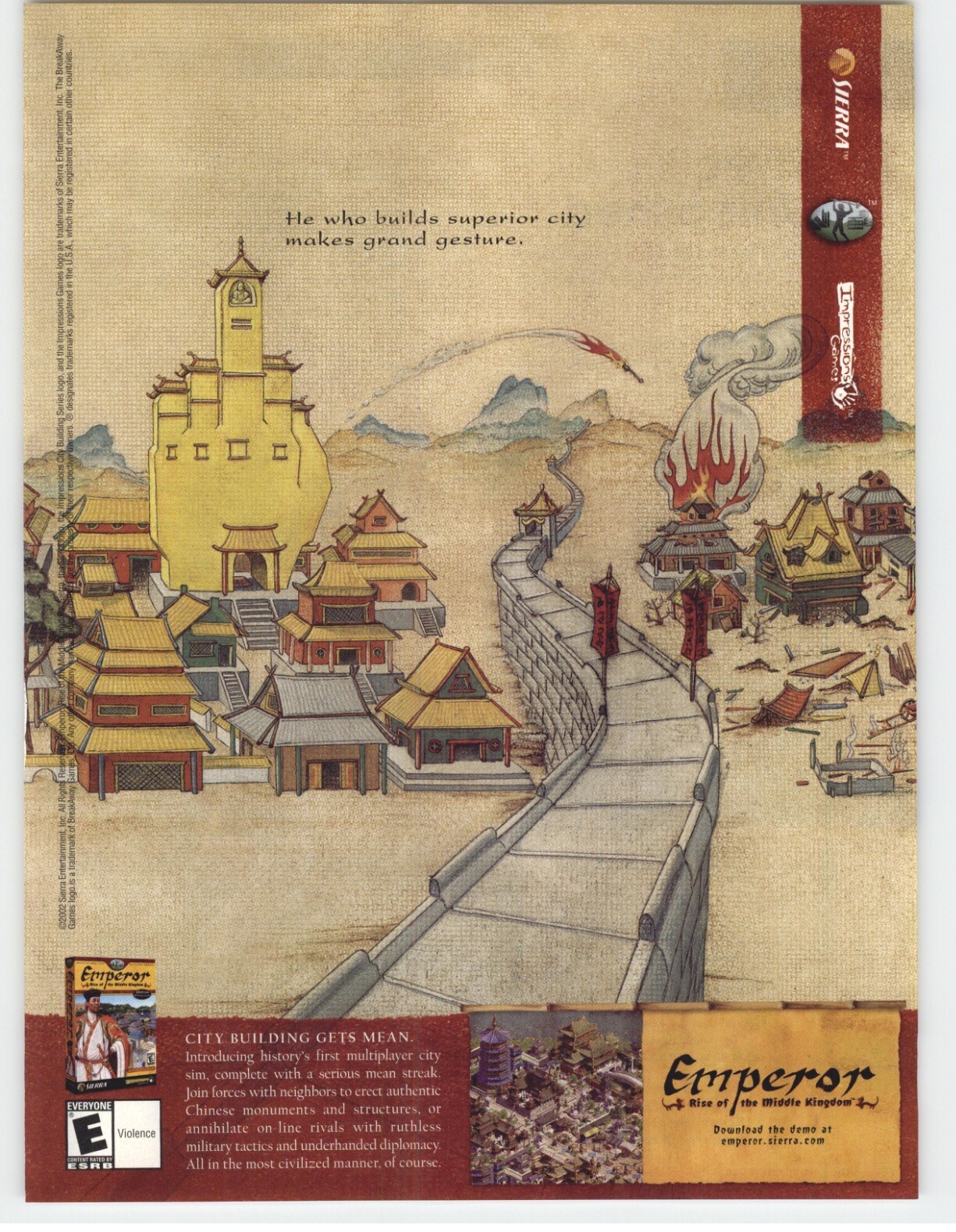 Emperor Rise of the Middle Kingdom PC Video Game Art 2002 Vintage Print Ad