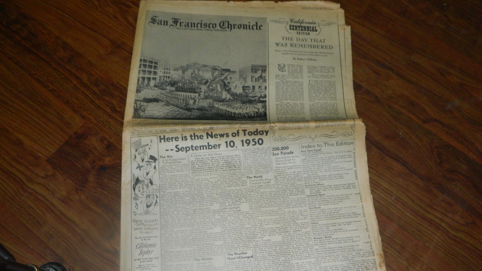 Vintage Partial Newspaper September 10 1950 San Francisco Chronicle