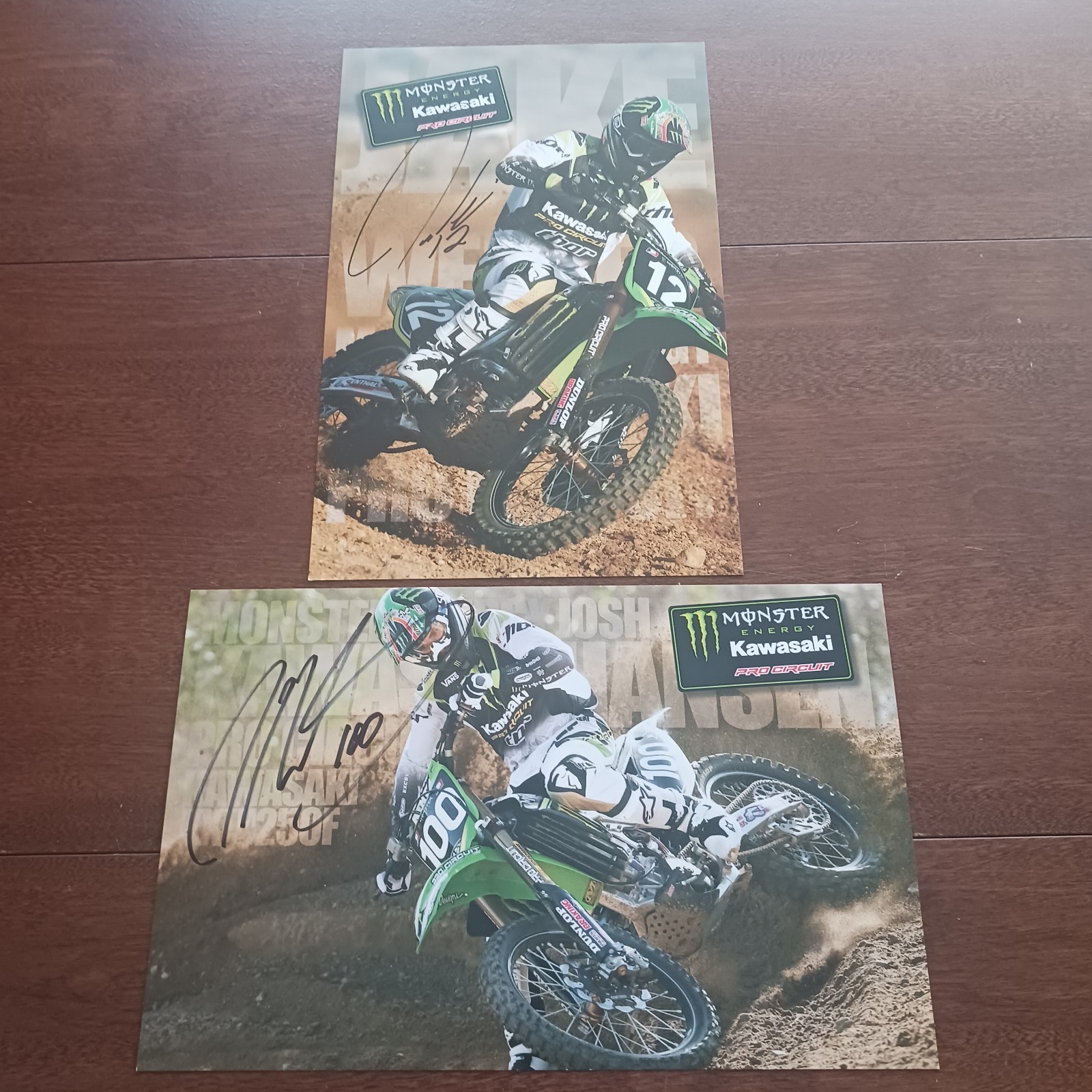 PRO CIRCUIT KAWASAKI AUTOGRAPHED Race PHOTOS JOSH HANSEN JAKE WEIMER KX450 KX25