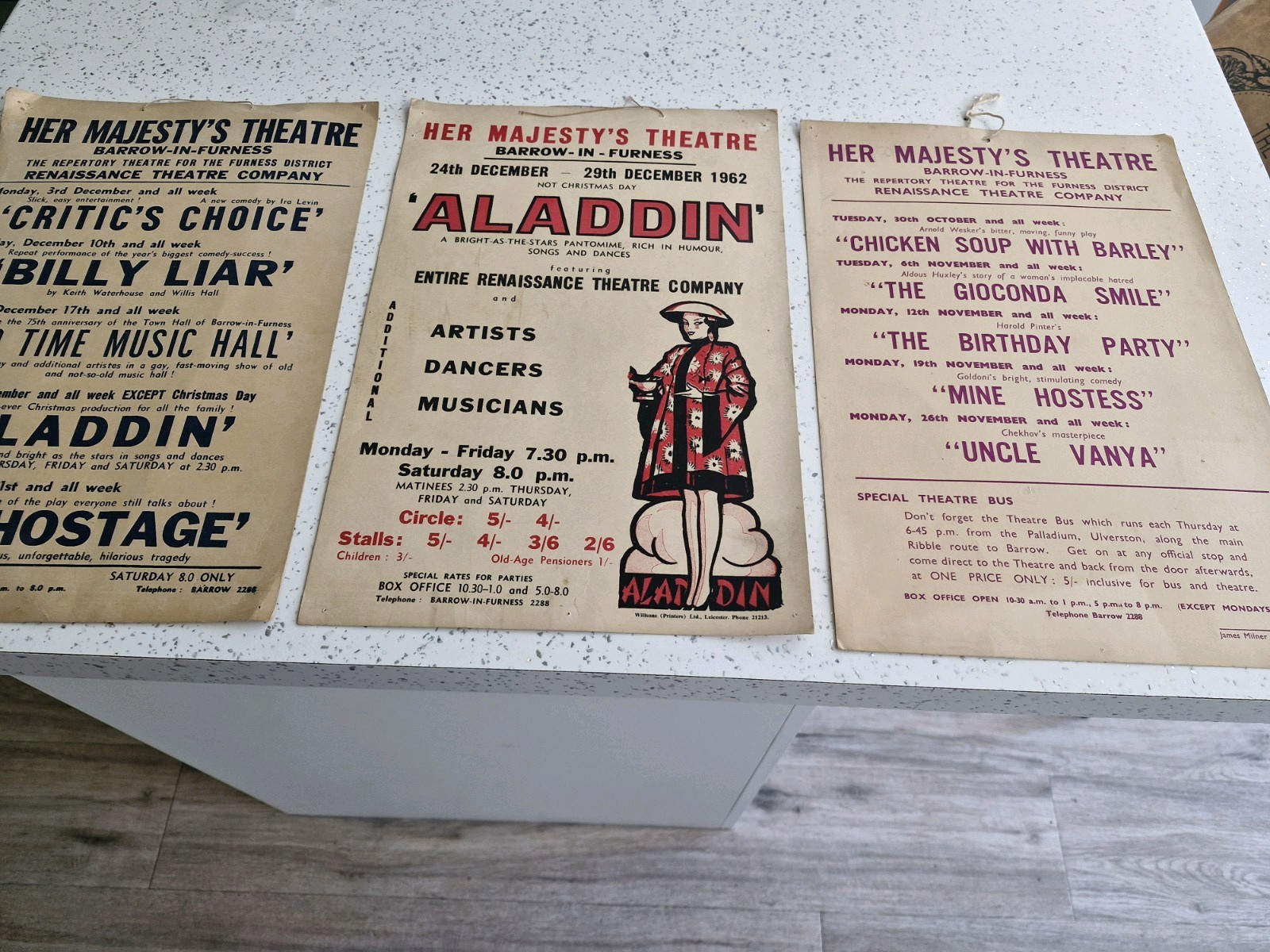 3 X RARE 1962 BARROW- IN- FURNESS ( HER MAJESTY\'S THEATRE) SHOWCARD WINDOW CARDS