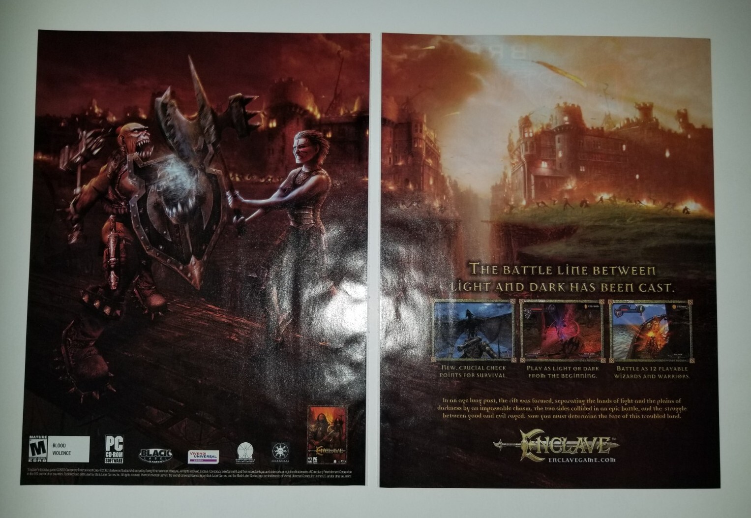 ENCLAVE (PC) by Black Label Games - 2 page vintage print ad (2003)