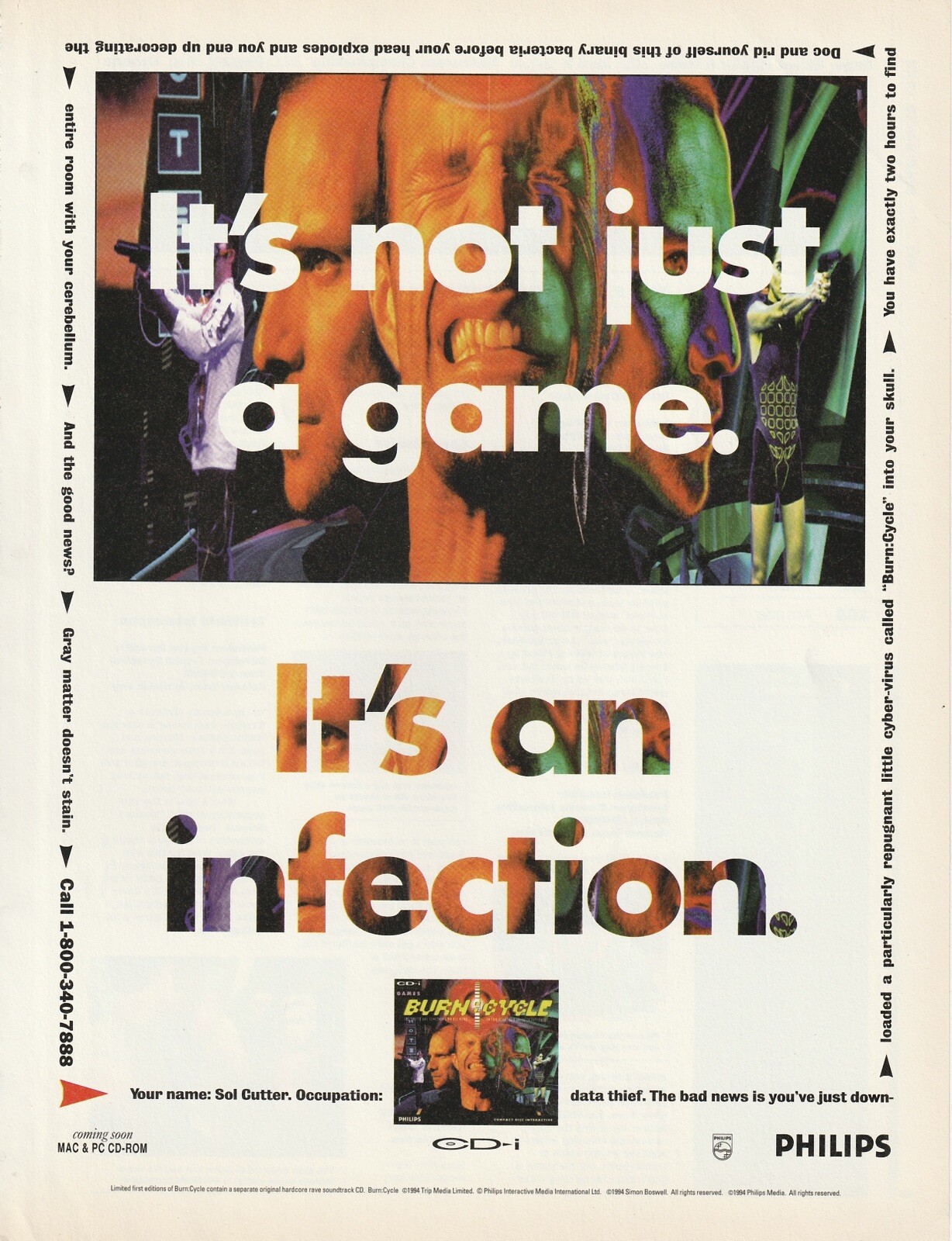 1995 BURN CYCLE Philips PC Original Video Game Promo PRINT AD 21x27cm NEX 03