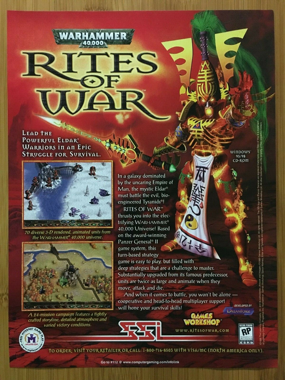 Warhammer 40,000: Rites of War PC 1999 Vintage Print Ad/Poster Art Official Rare