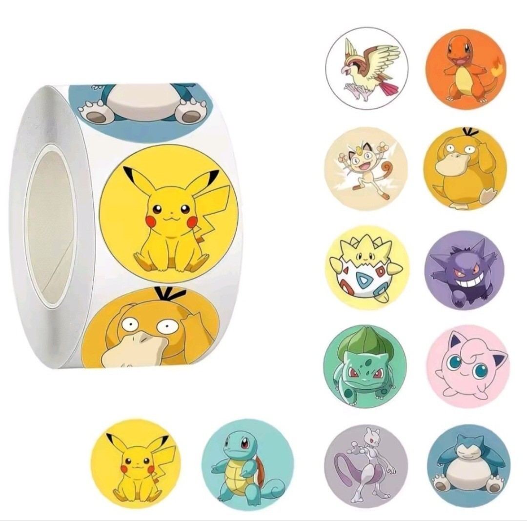 500 Piece Roll x4 2000 Total Cute Pokemon Stickers Pikachu Psyduck Snorlax &More