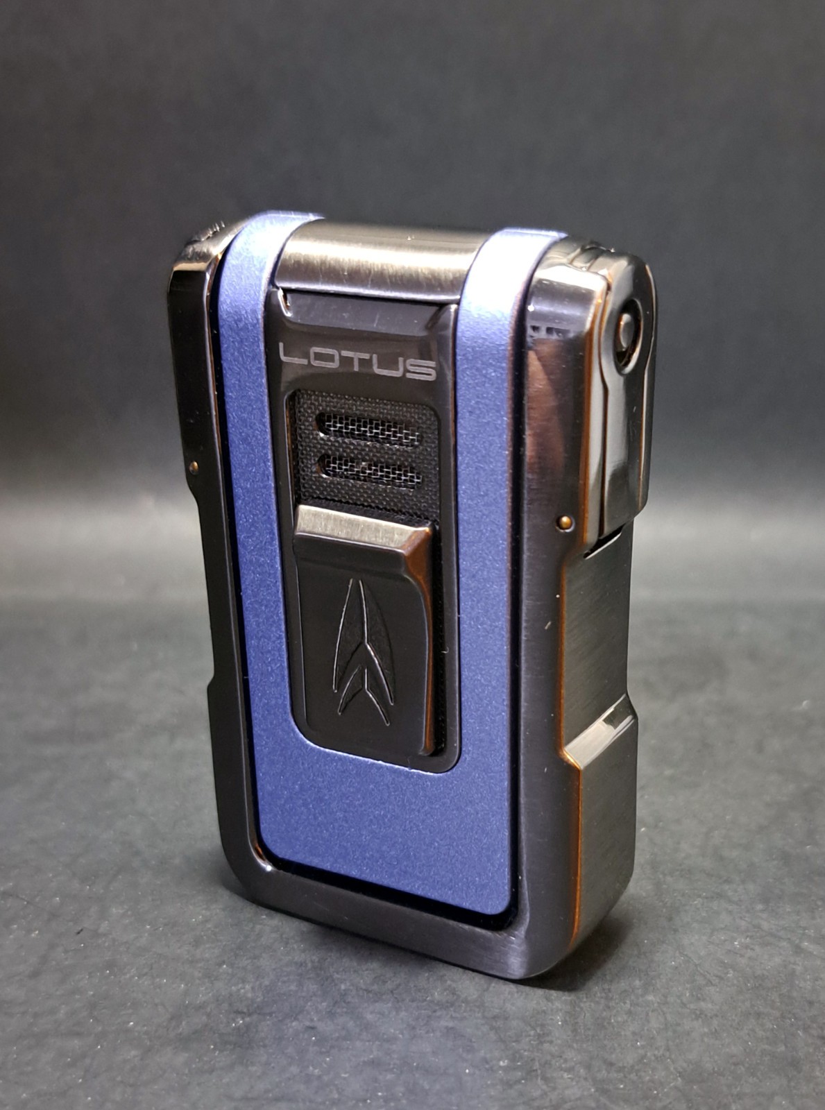 Lotus Axis Flat Flame Blue Cigar Lighter | 2 Fold Out Punch Cutter | Cigar Stand