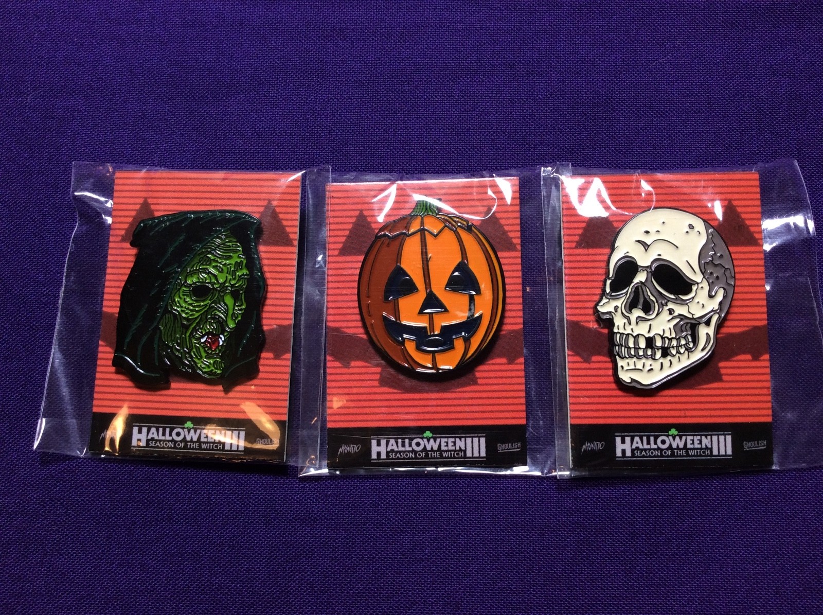 Mondo Halloween III Season Of The Witch Gary Pullin Enamel Pin Set Pumpkin Skull