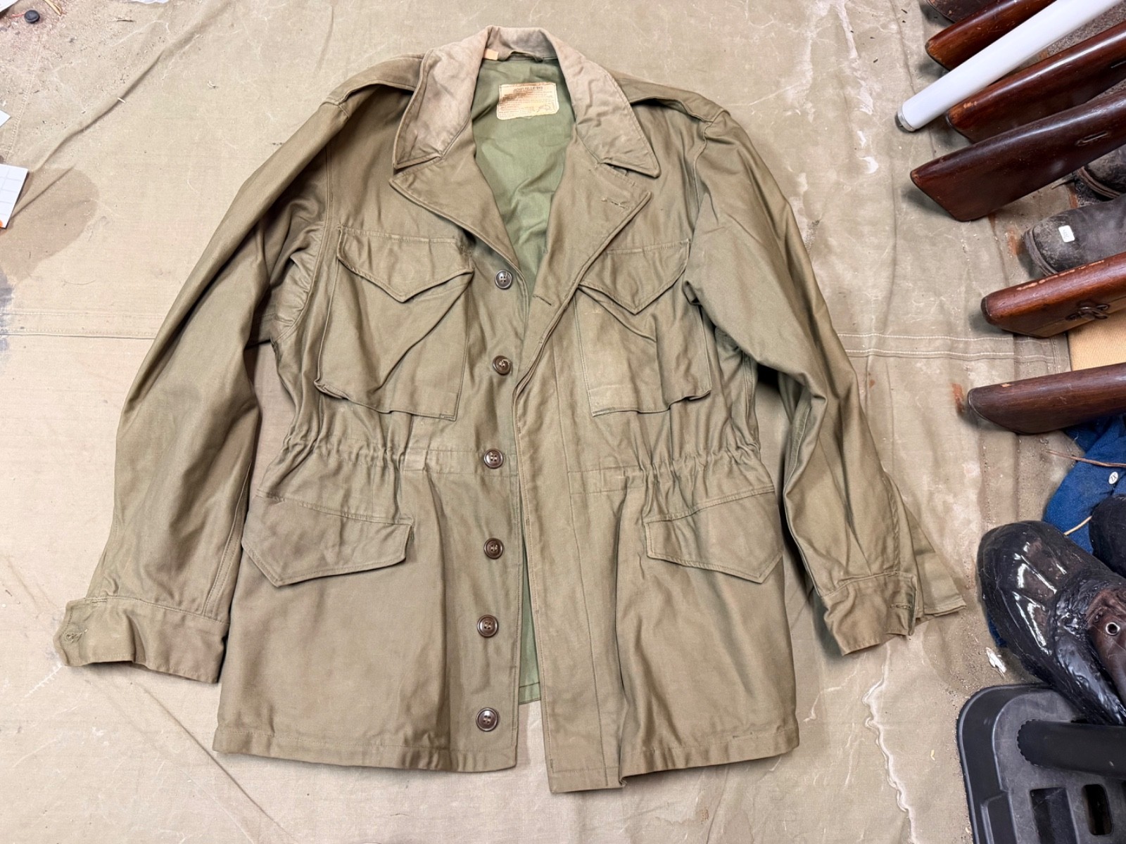 ORIGINAL WWII US ARMY INFANTRY M1943 M43 COMBAT FIELD JACKET- LARGE 44R