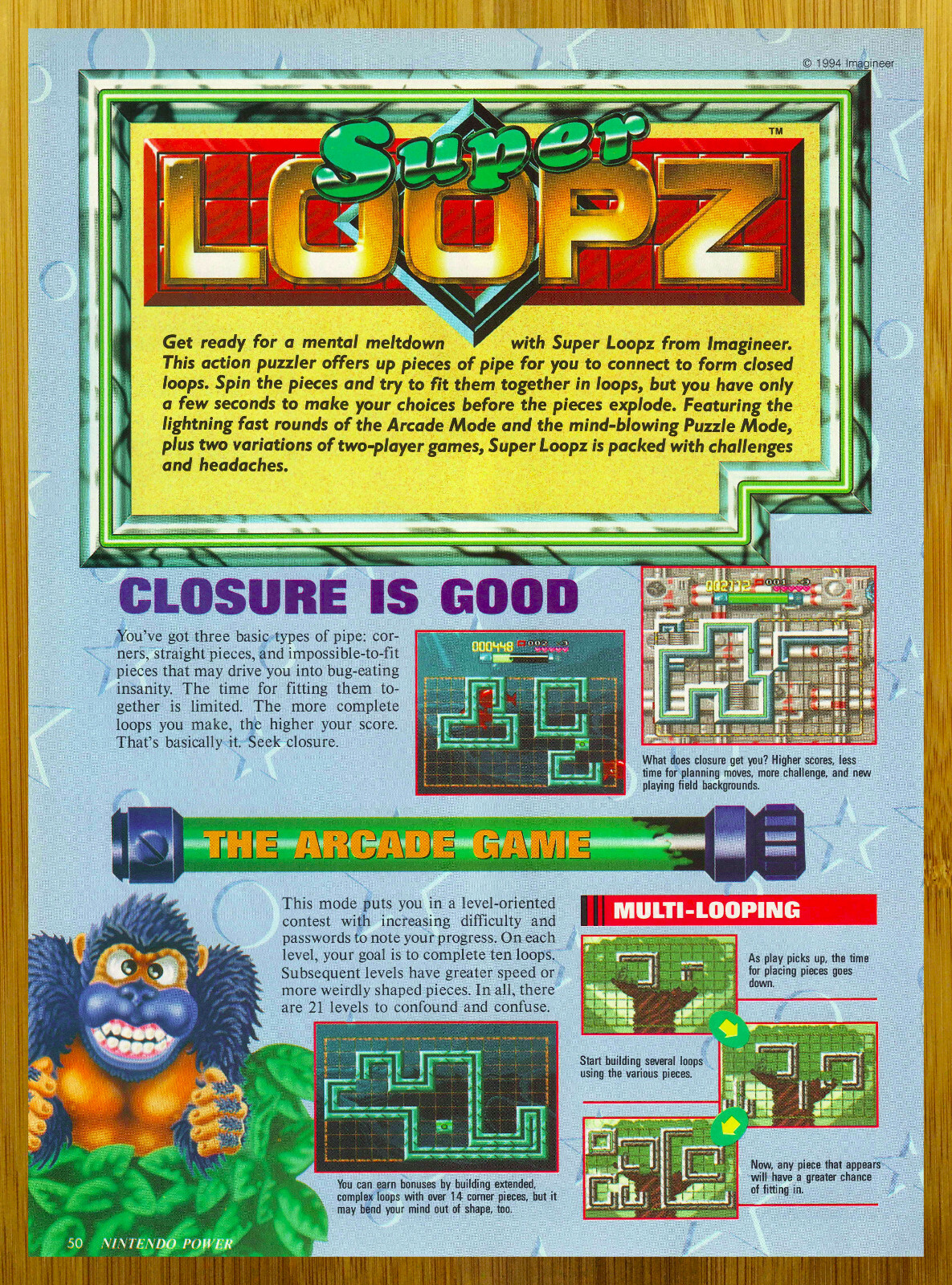 1994 Super Loopz SNES Super Nintendo Print Ad/Poster Authentic Video Game Art