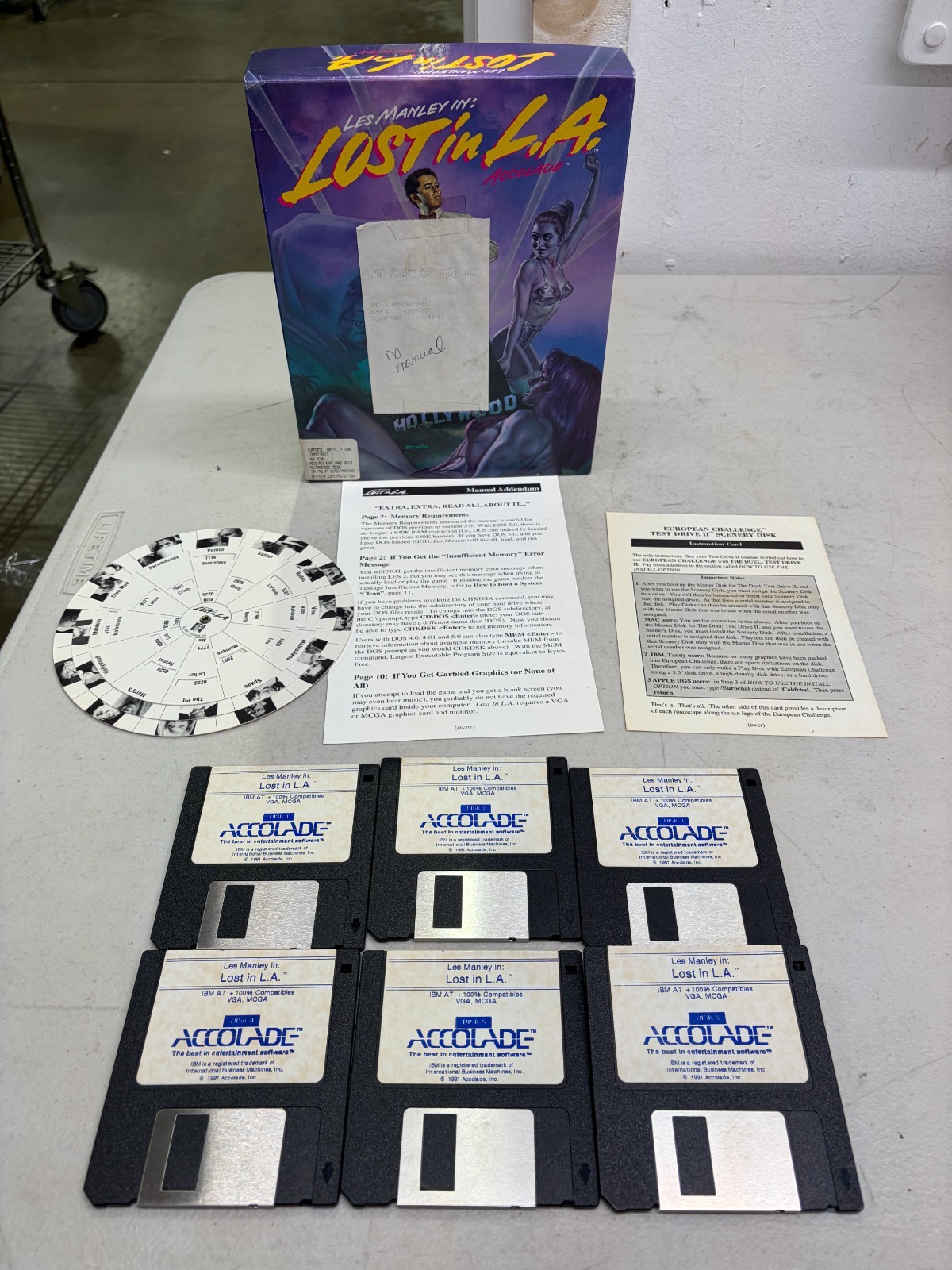 1991 Les Manley: Lost in L.A. Accolade RARE Big Box IBM 3 1/2