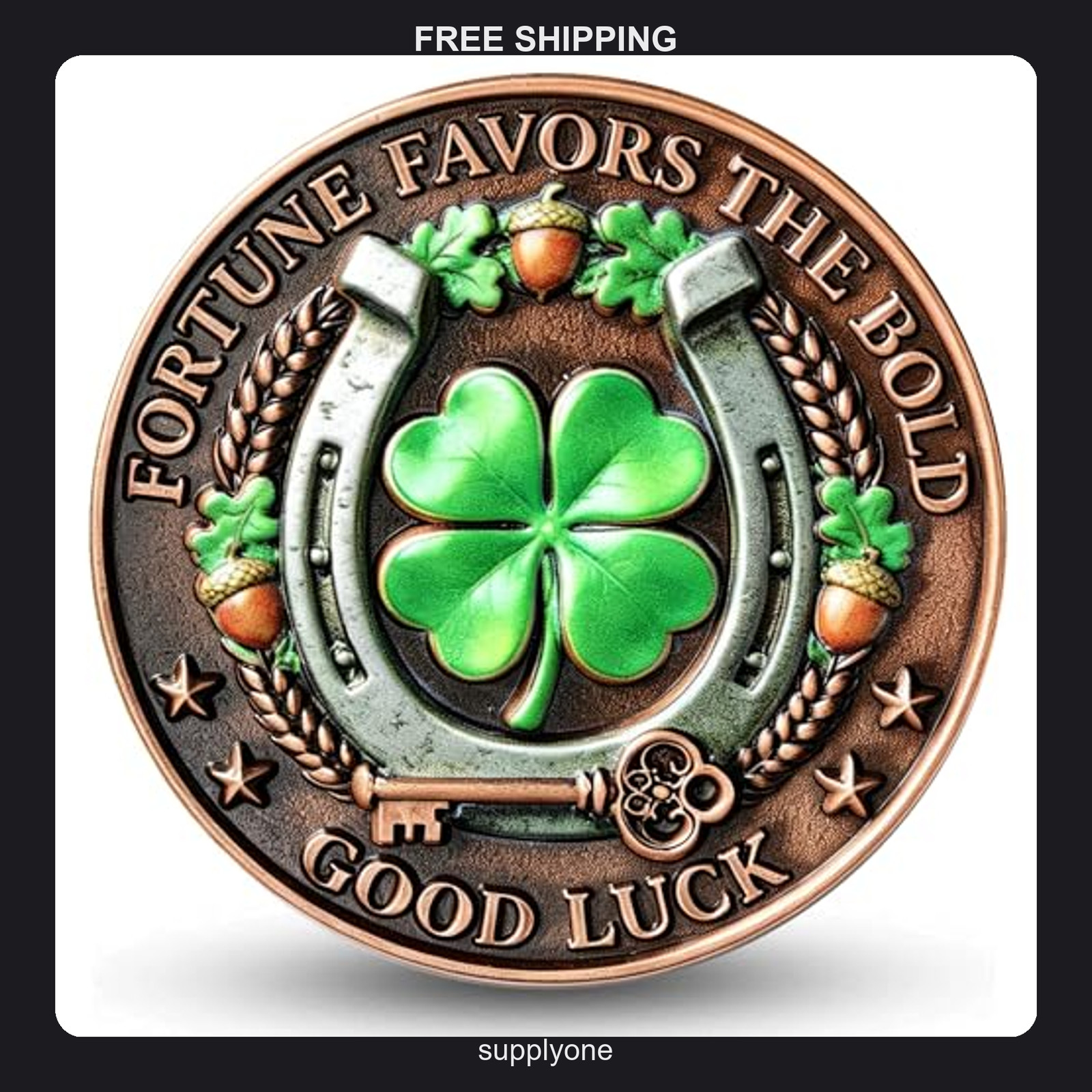Fortune Favors the Bold Lucky Coin Enamel Copper Tone 1.57