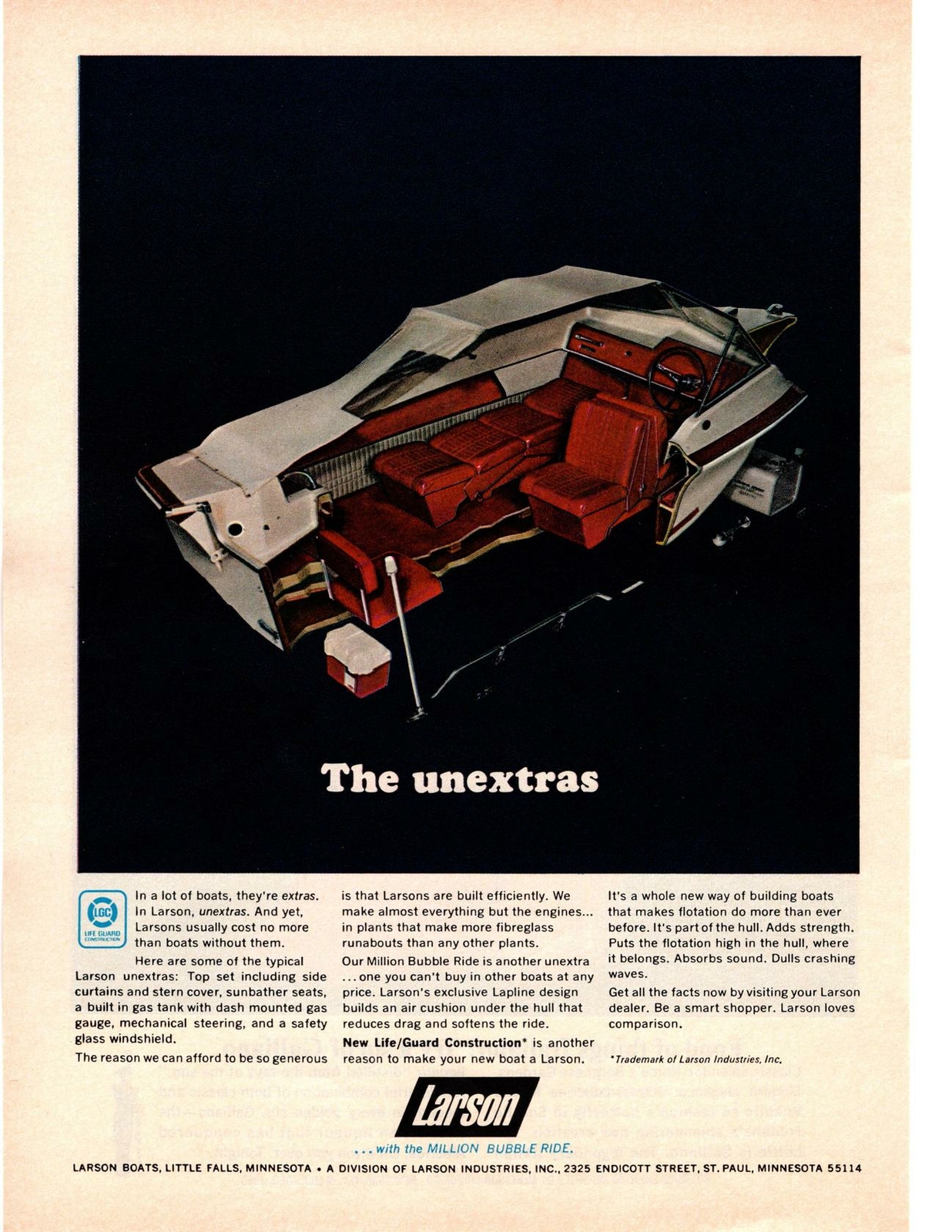 1968 Larson Boats Little Falls MN Million Bubble Ride Construction Print Ad