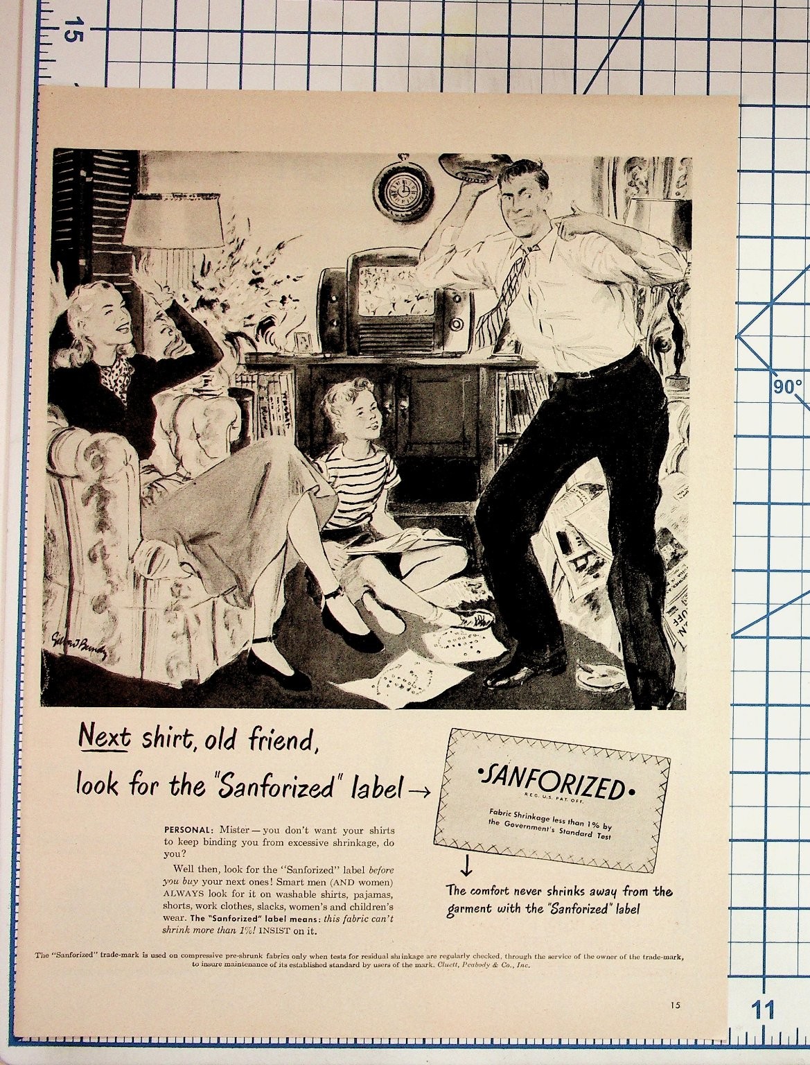 Sanforized Vintage Ad 1940s 50s Funny Shrunken Shirt Family Laundry Ephemera