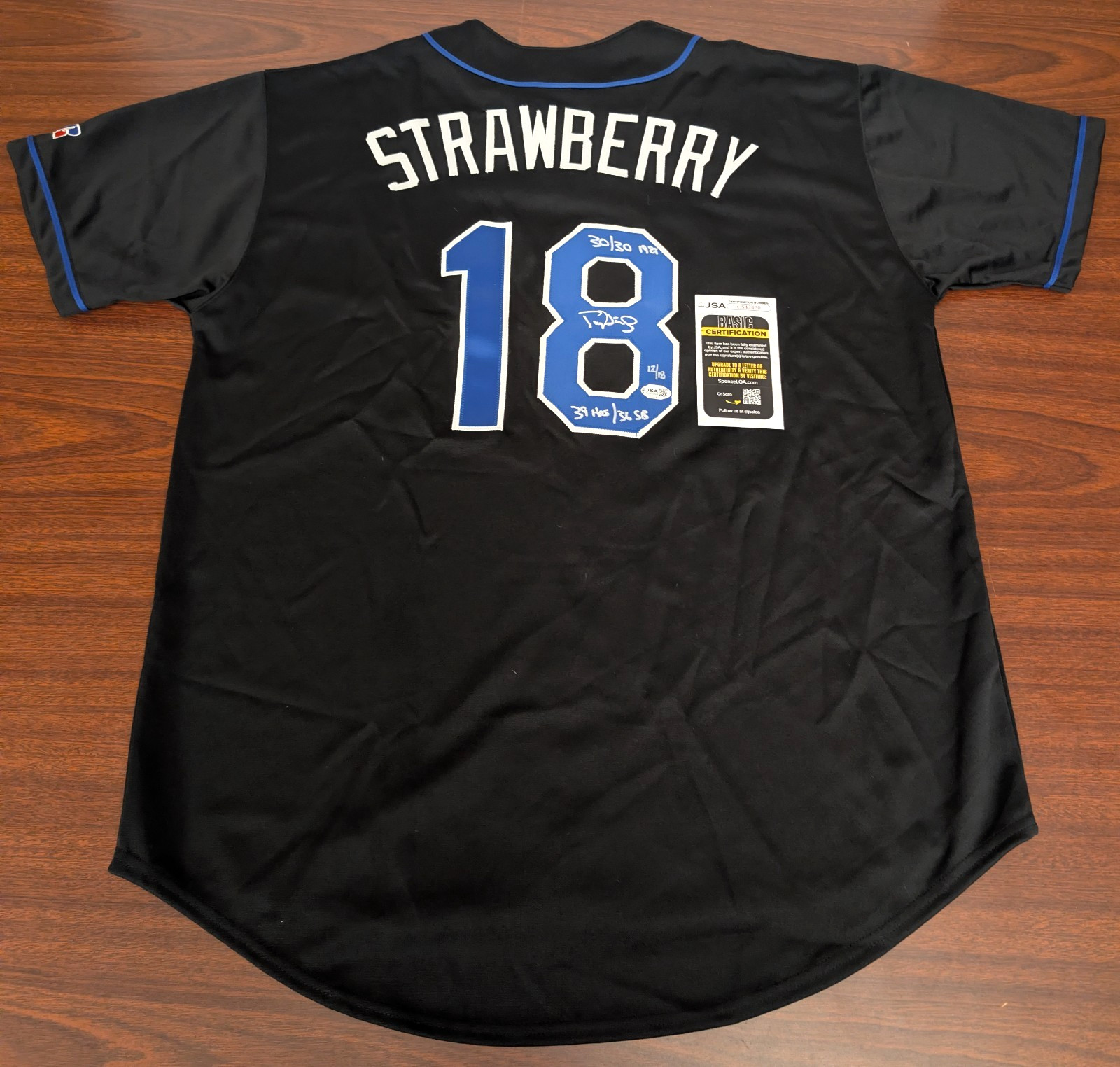 Darryl Strawberry Autographed (Insc. 30/30 1987 39HRs 36SBs) Mets Jersey COA JSA
