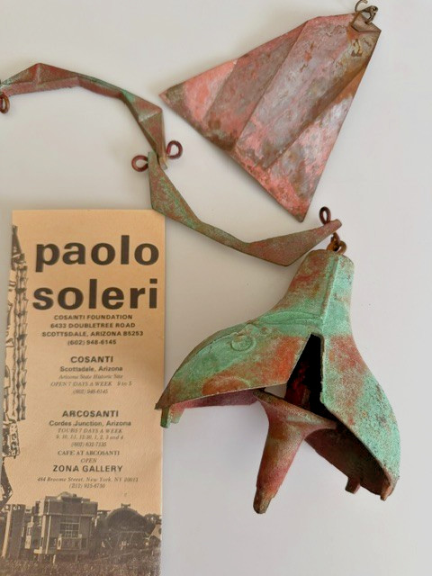 Vtg Paolo Soleri Cosanti Brutulist Custom Cast Bronze Windbell, Patina, Open Box