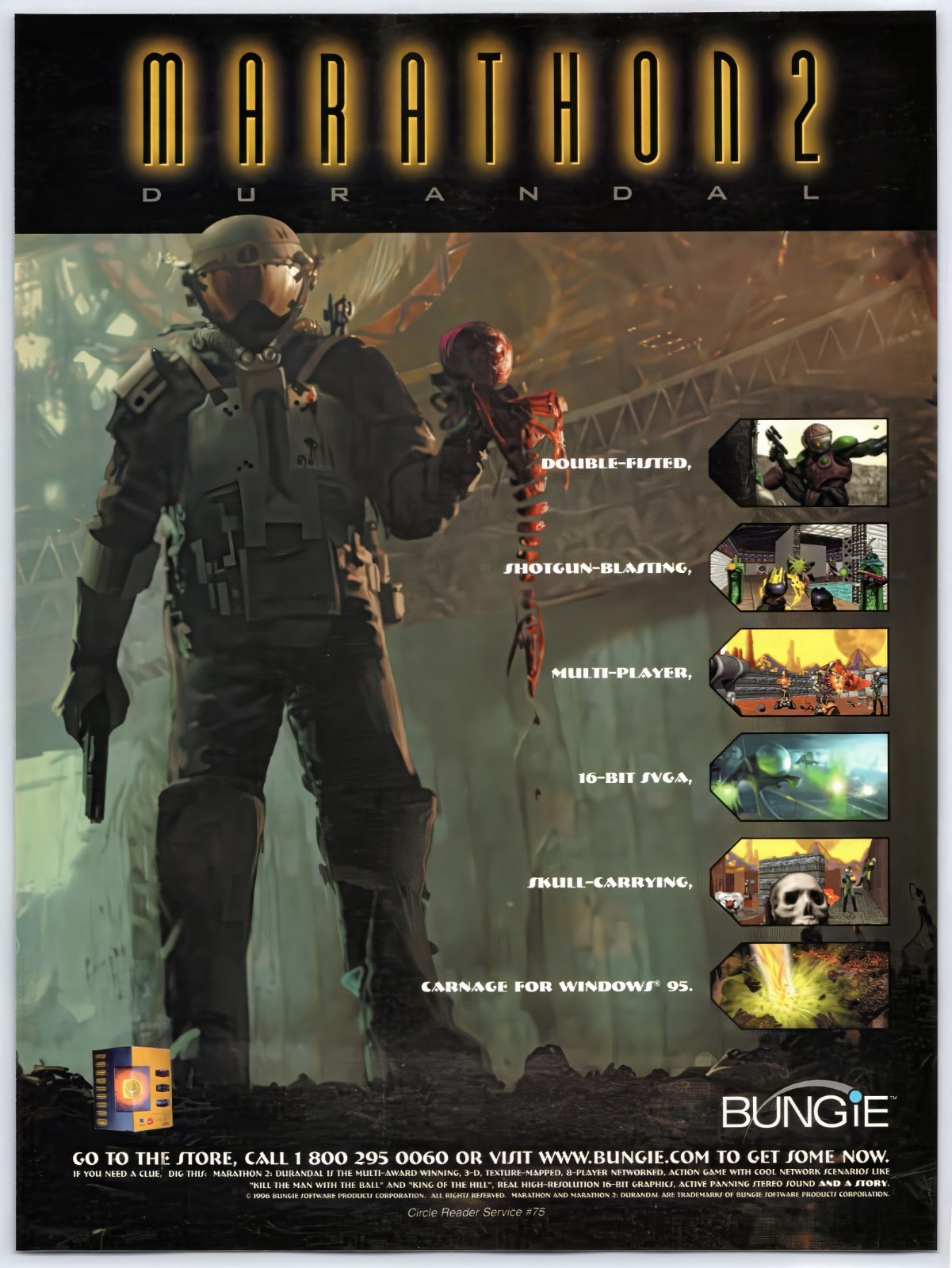 Marathon 2 - PC Game - Vintage Original Print Ad/Poster Bungie Promo Art 1996