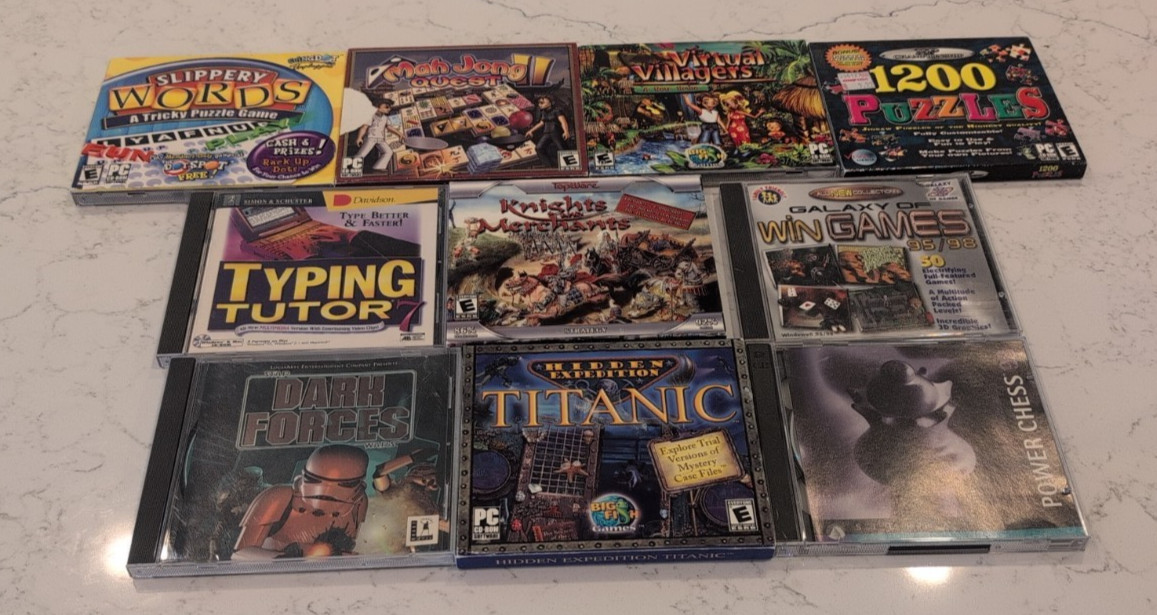 VINTAGE PC SOFTWARE GAME LOT (10) STAR WARS DARK FORCES KNIGHTS & MERCHANTS +