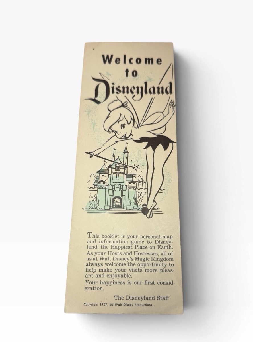 Vtg 1957 Disneyland Park Welcome Guide Brochure Booklet w/Map Tinker Bell Rare