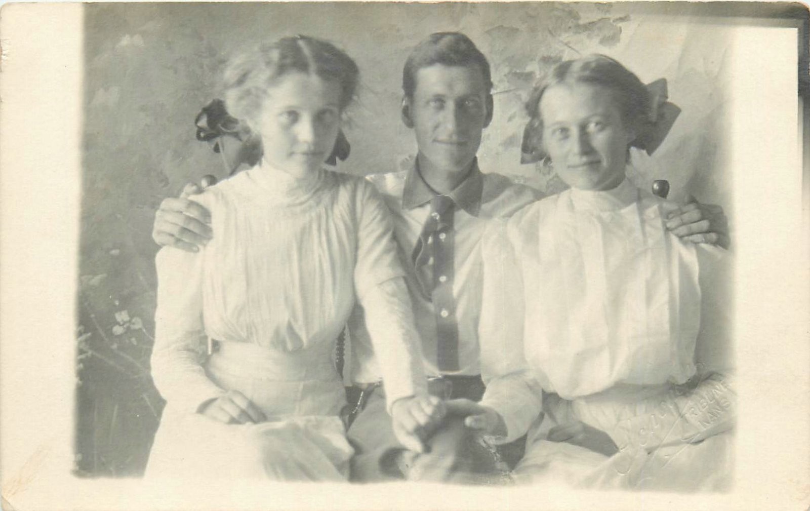 c1910 Tribune Kansas Girls Man Schome Studios Interior RPPC Postcard 25-12376