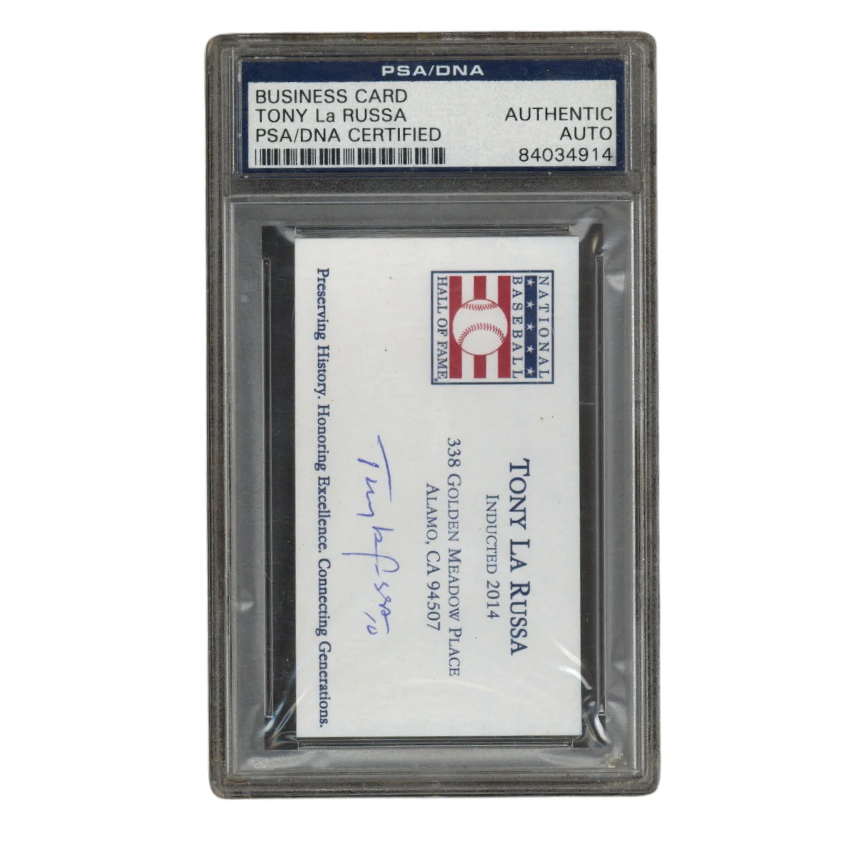 Tony La Russa Autographed Signed National Baseball HOF Business Card PSA