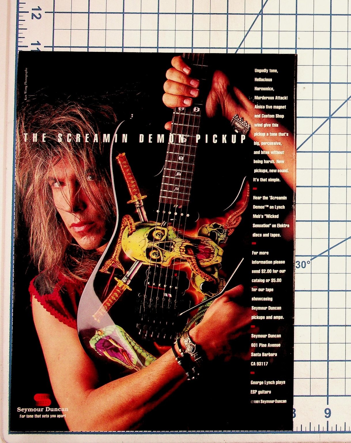 1991 Seymour Duncan Screamin Demon Pickup George Lynch ESP Guitar Ad Ephemera