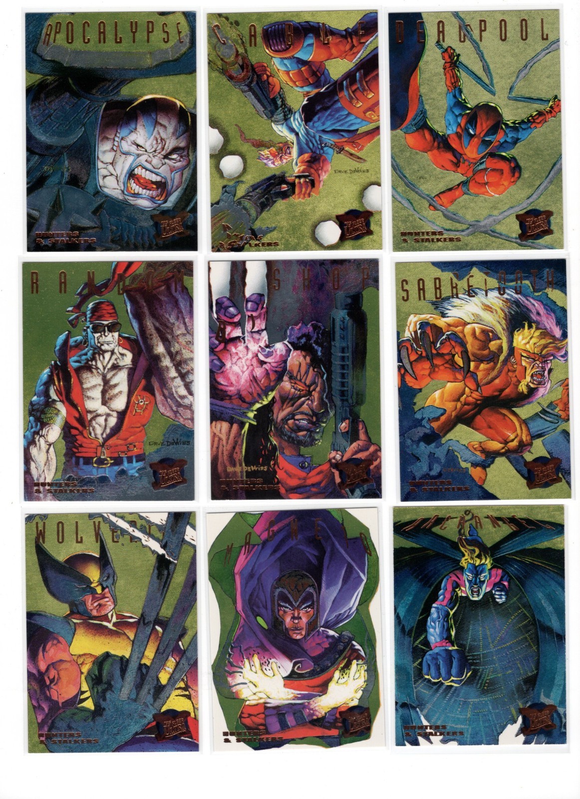 1995 FLEER ULTRA X-MEN HUNTERS & STALKERS 9-CARD GOLD INSERT SET NM/MINT