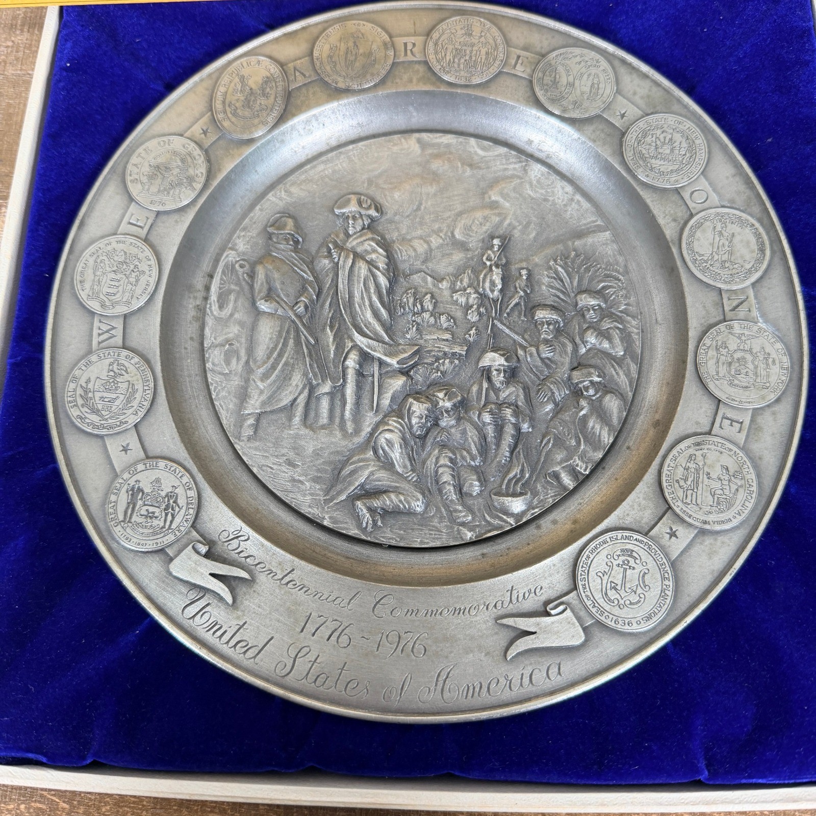 Bicentennial Commerative Pewter Plate We Are One #5 Valley Forge w/ Box
