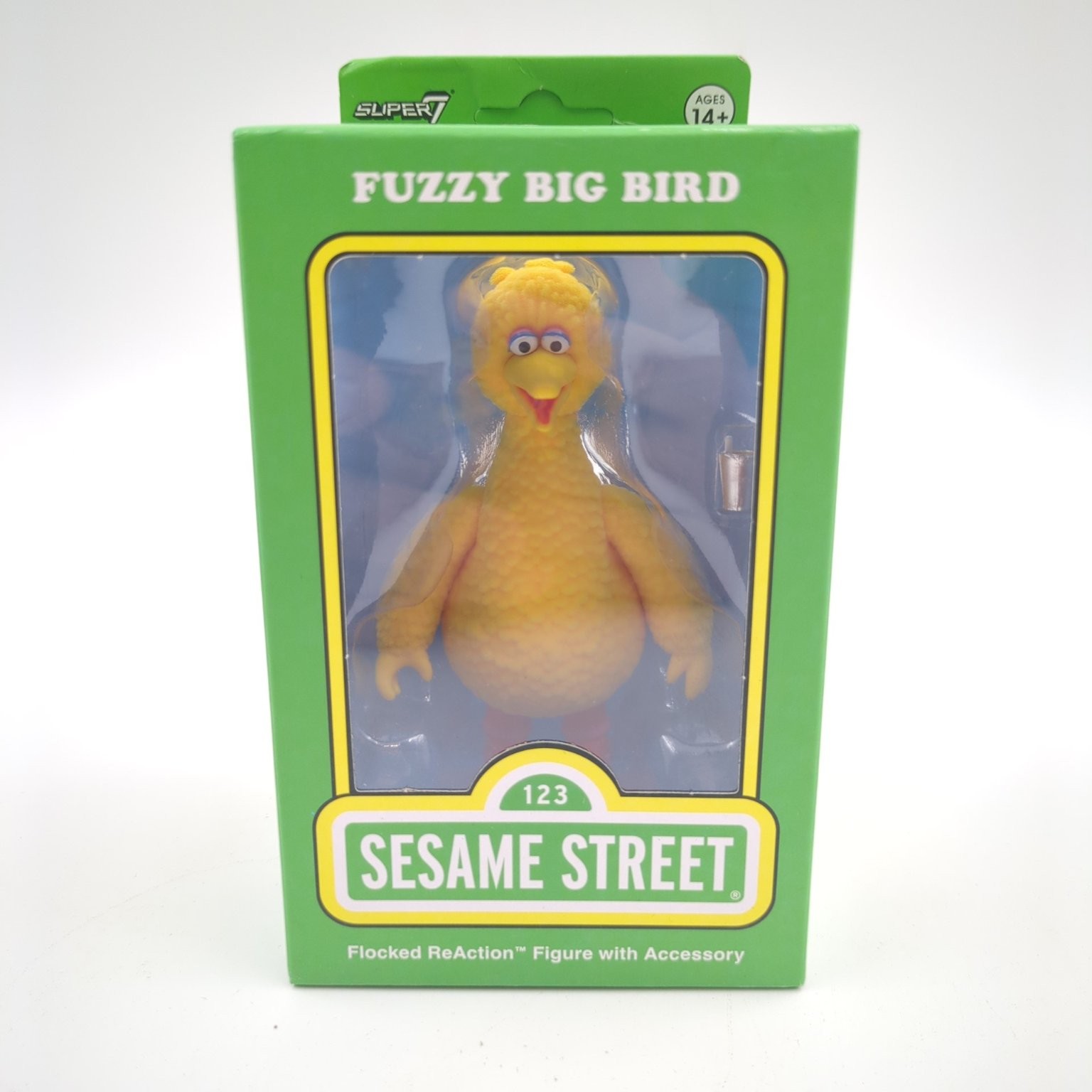 Fuzzy Big Bird Super7 ReAction Figure w Accessory Flocked New Sesame Street CTW