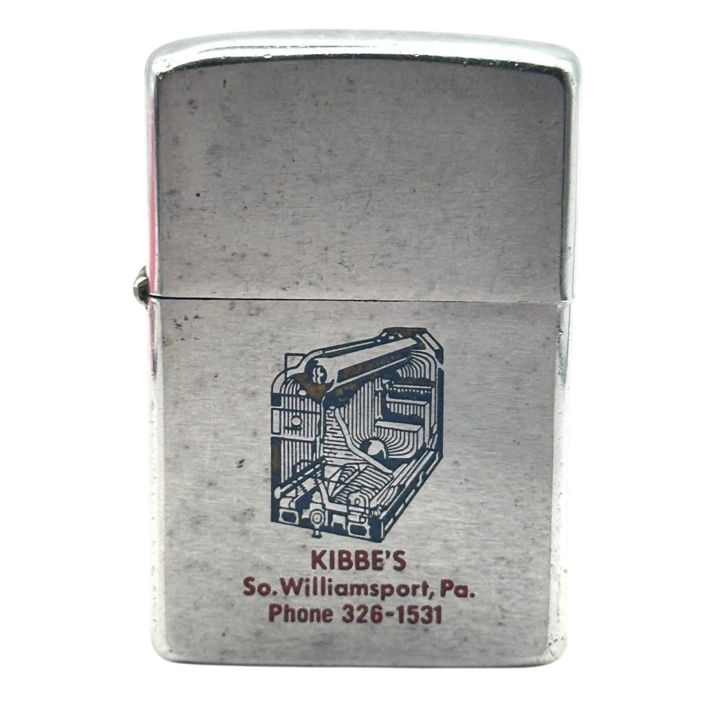1975 Zippo KIBBE\'S Machines South Williamsport PA Chrome Lighter Needs Flint