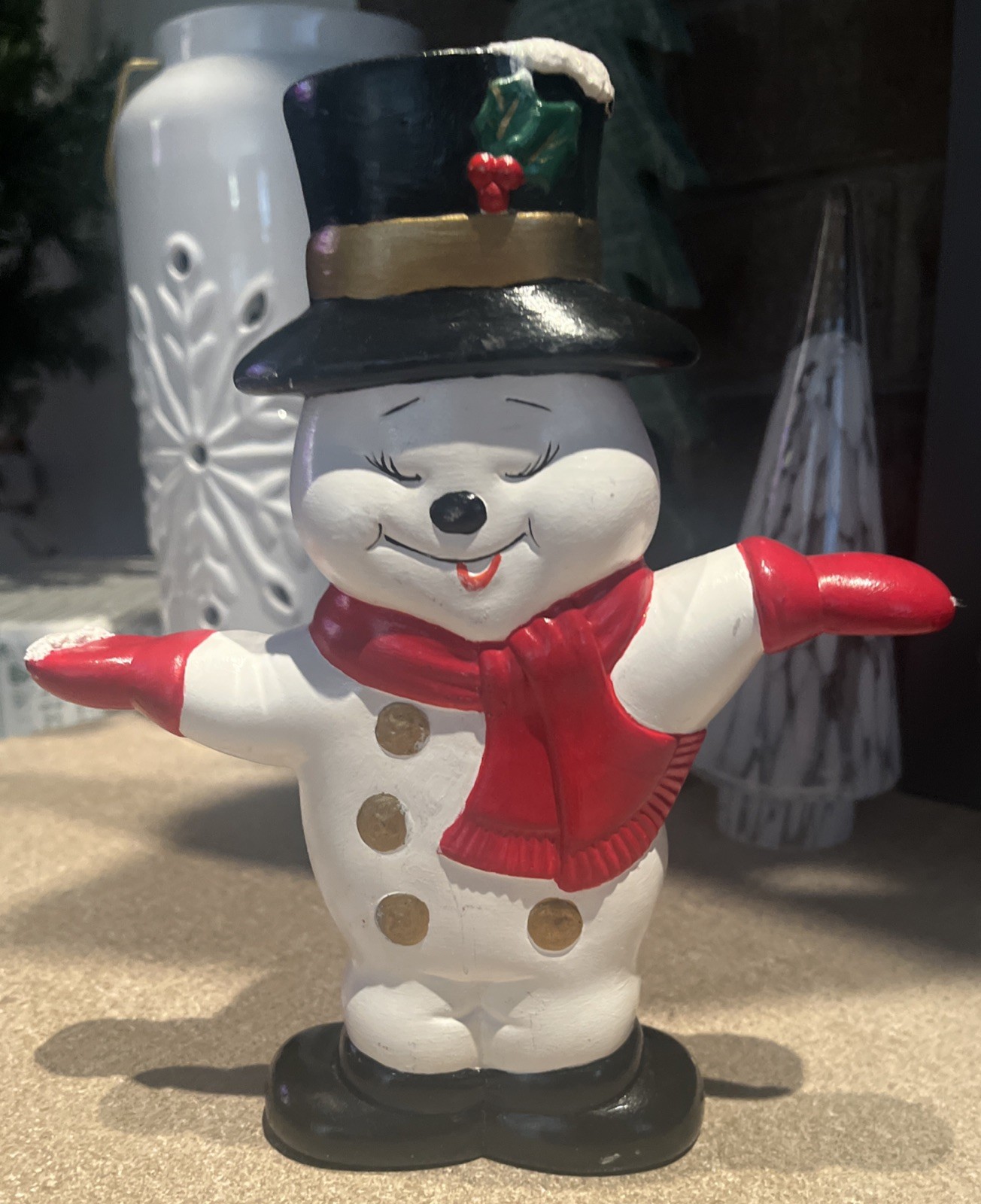 Naughty or Nice Hand Painted Christmas Snowmen 2-Sided Ceramic VTG 8