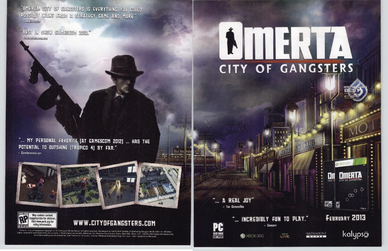 Omerta City of Gangsters PC Xbox 360 Video Game Art 2012 Print Ad/Poster 