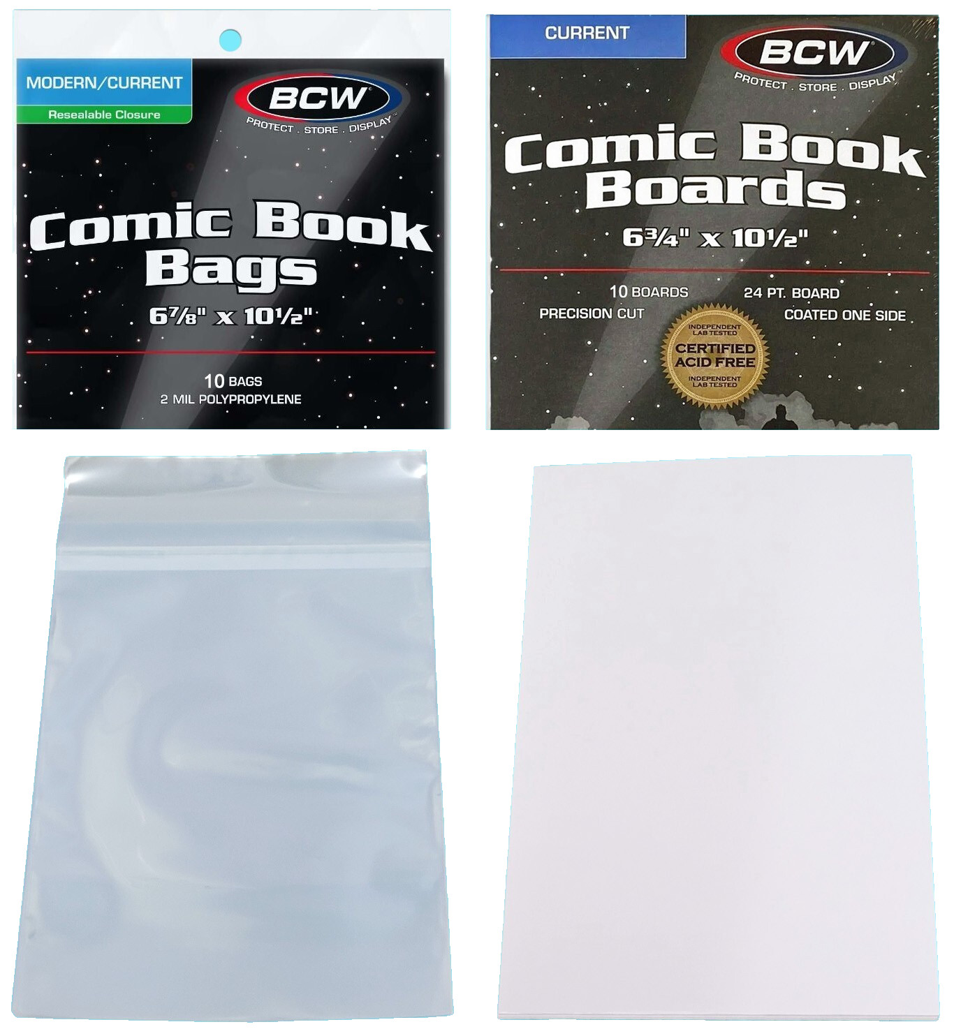 10 BCW Current Modern Comic Book Resealable Bags & Backing Boards Clear Storage