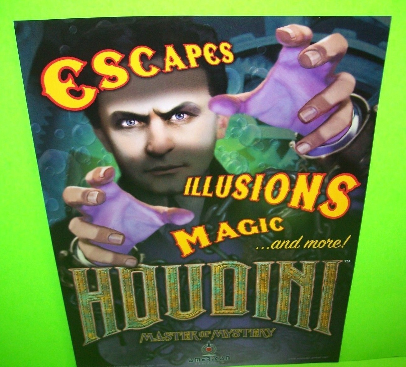 Houdini Master of Mystery Pinball FLYER Original NOS Game Magic Illusion Artwork