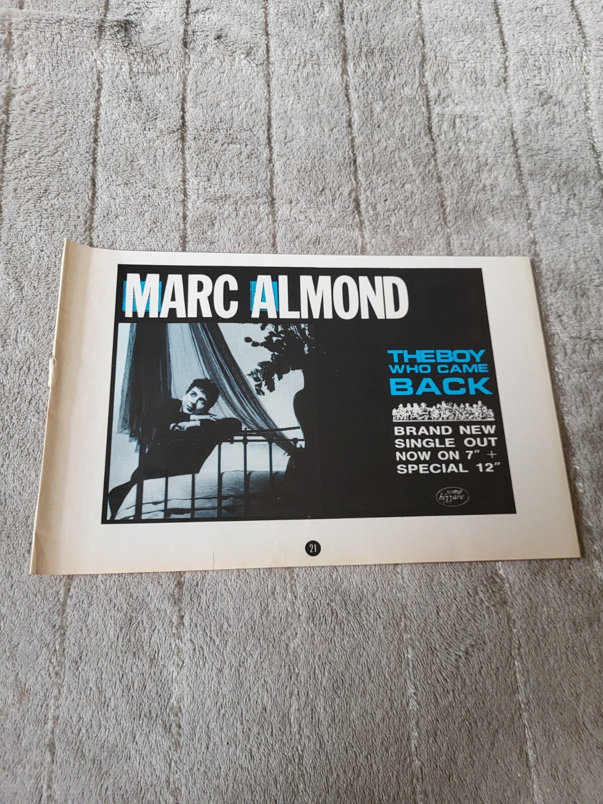 TPGM23 ADVERT 5X8 MARC ALMOND : 'THE BOY WHO CAME BACK' SINGLE