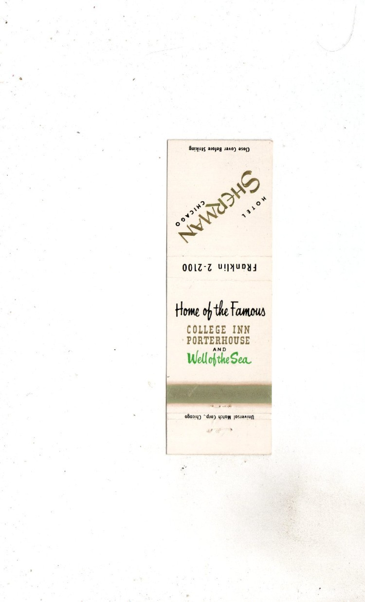 Vintage Matchcover Hotel Sherman Chicago