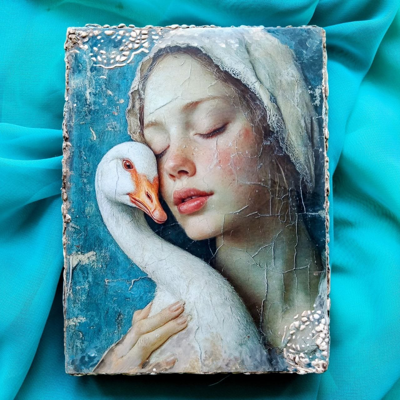 Memory Block Wall Art Home Interior Design Young Peasant Girl Goose 8x6n