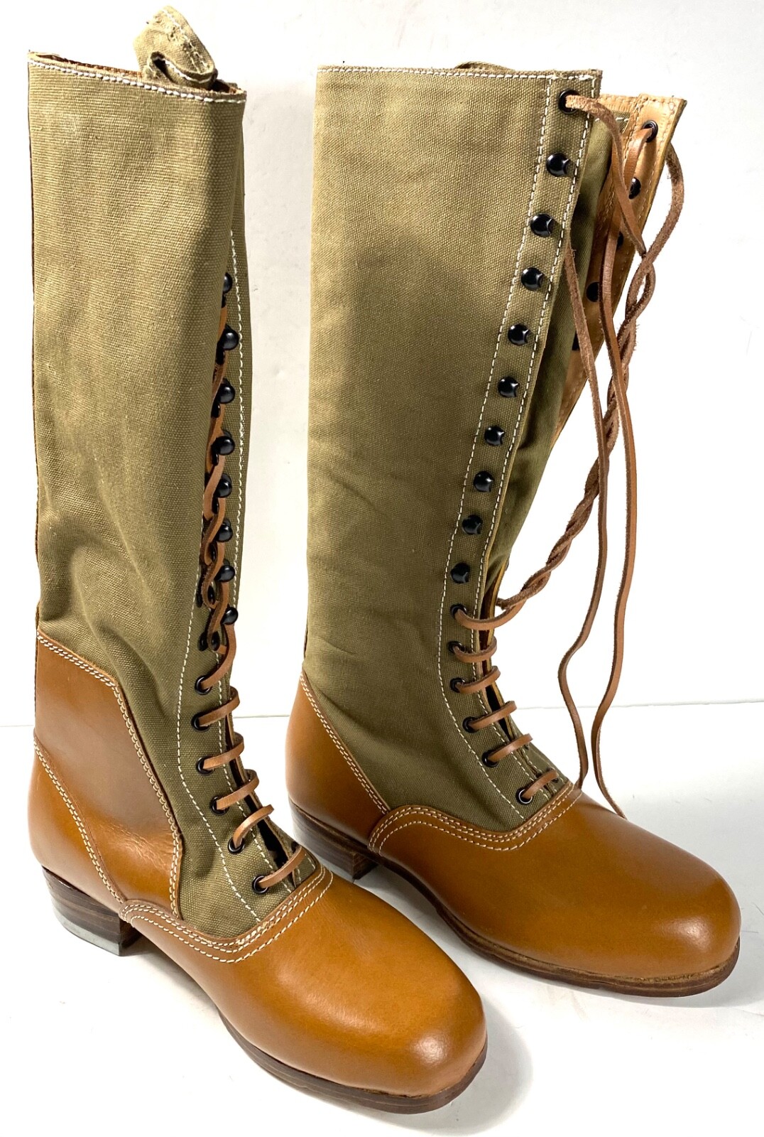WWII GERMAN M31 AFRIKA KORP DESERT COMBAT FIELD LEATHER WEB KNEE BOOTS-SIZE 13