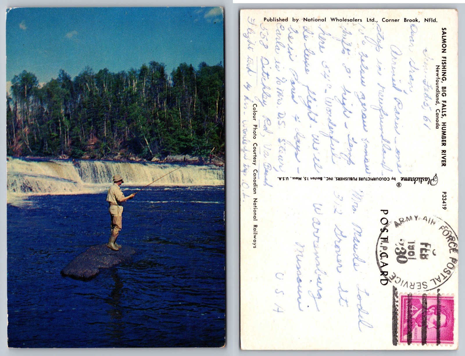 Salmon Fishing Humber River Corner Brook Newfoundland Postcard