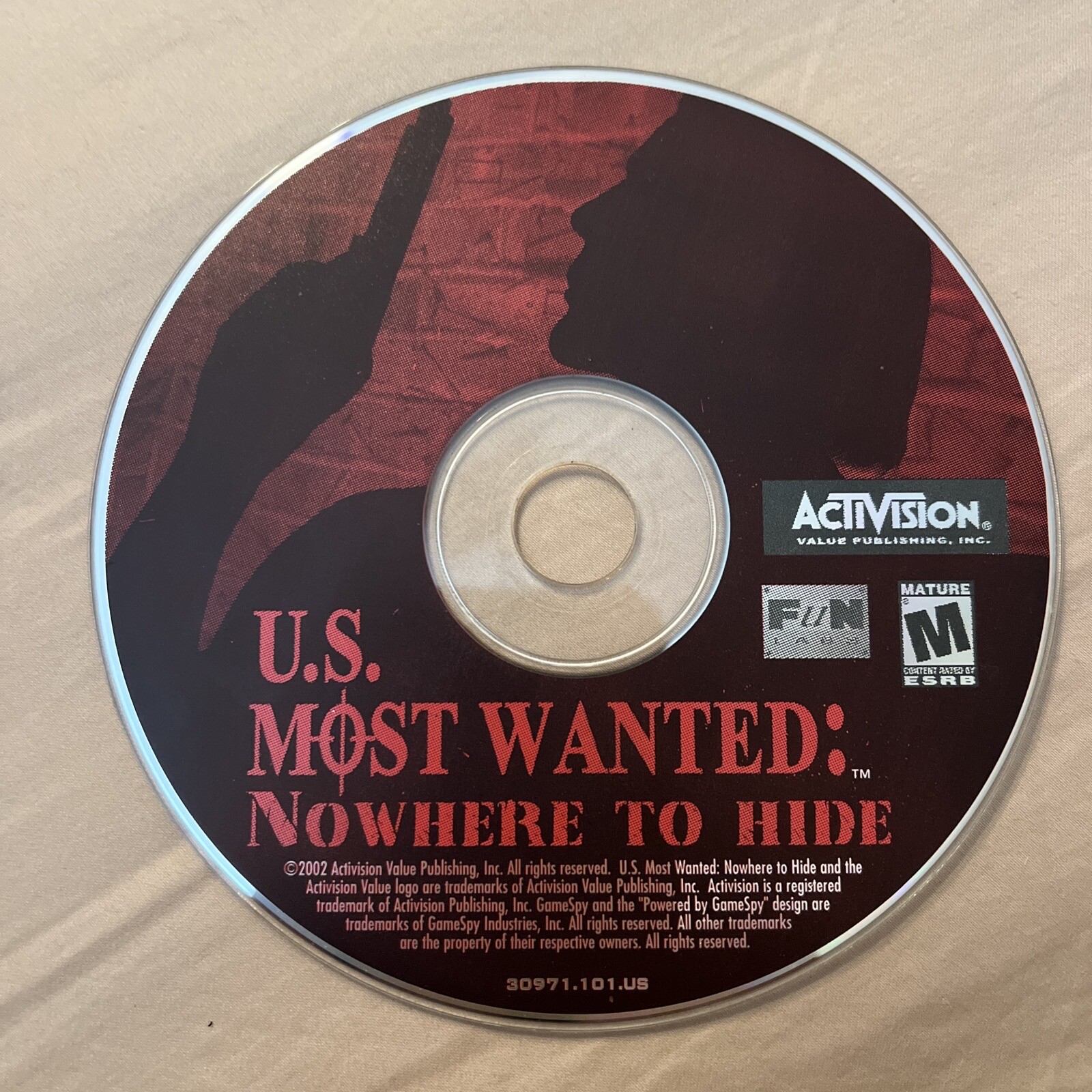 U.S. Most Wanted Nowhere To Hide CD-Rom PC **DISC ONLY** Disc = VG+