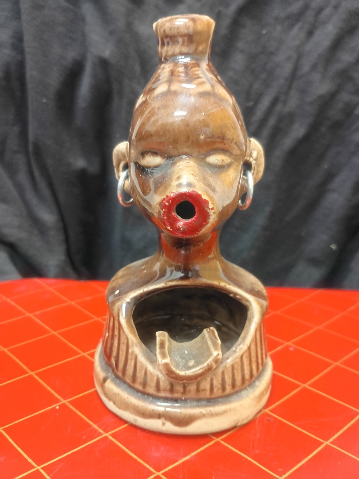 Vintage ~ 1950s African Zulu Woman Ceramic Barsony Ashtray Smoker - Mexico