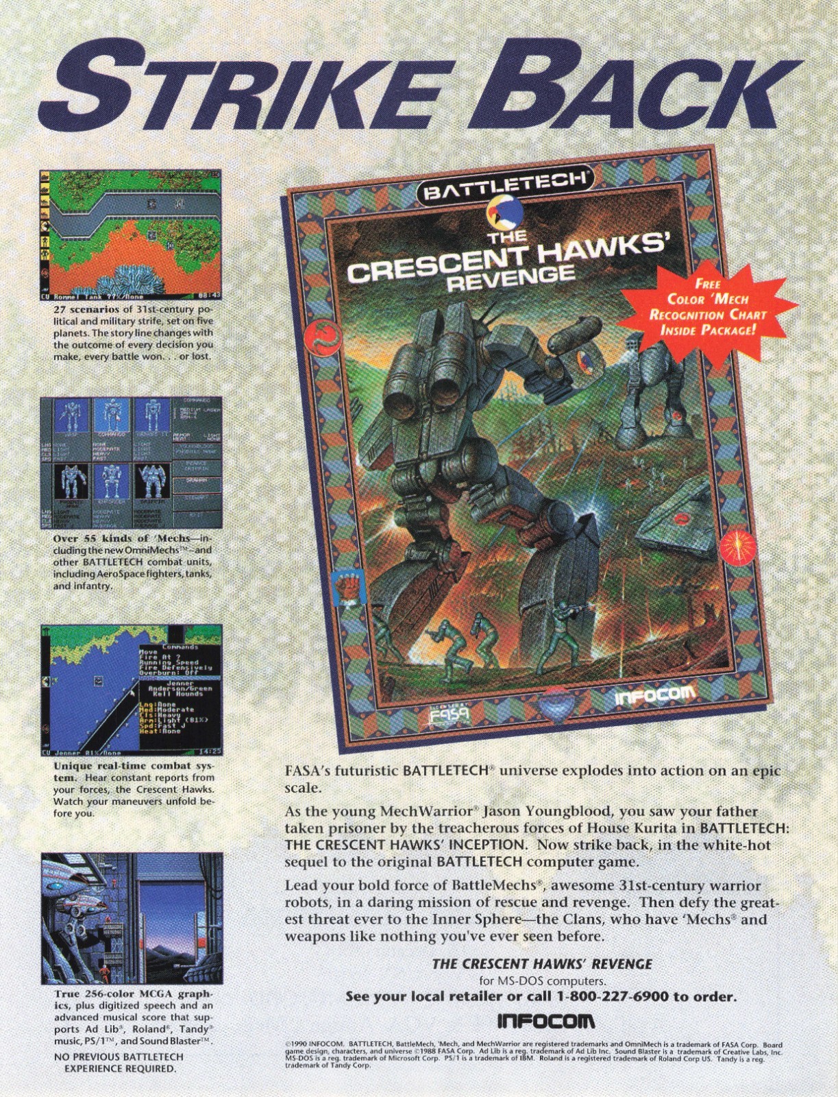 Battletech Crescent Hawks' Revenge Advertisement Magazine Vintage Mechwarrior Ad
