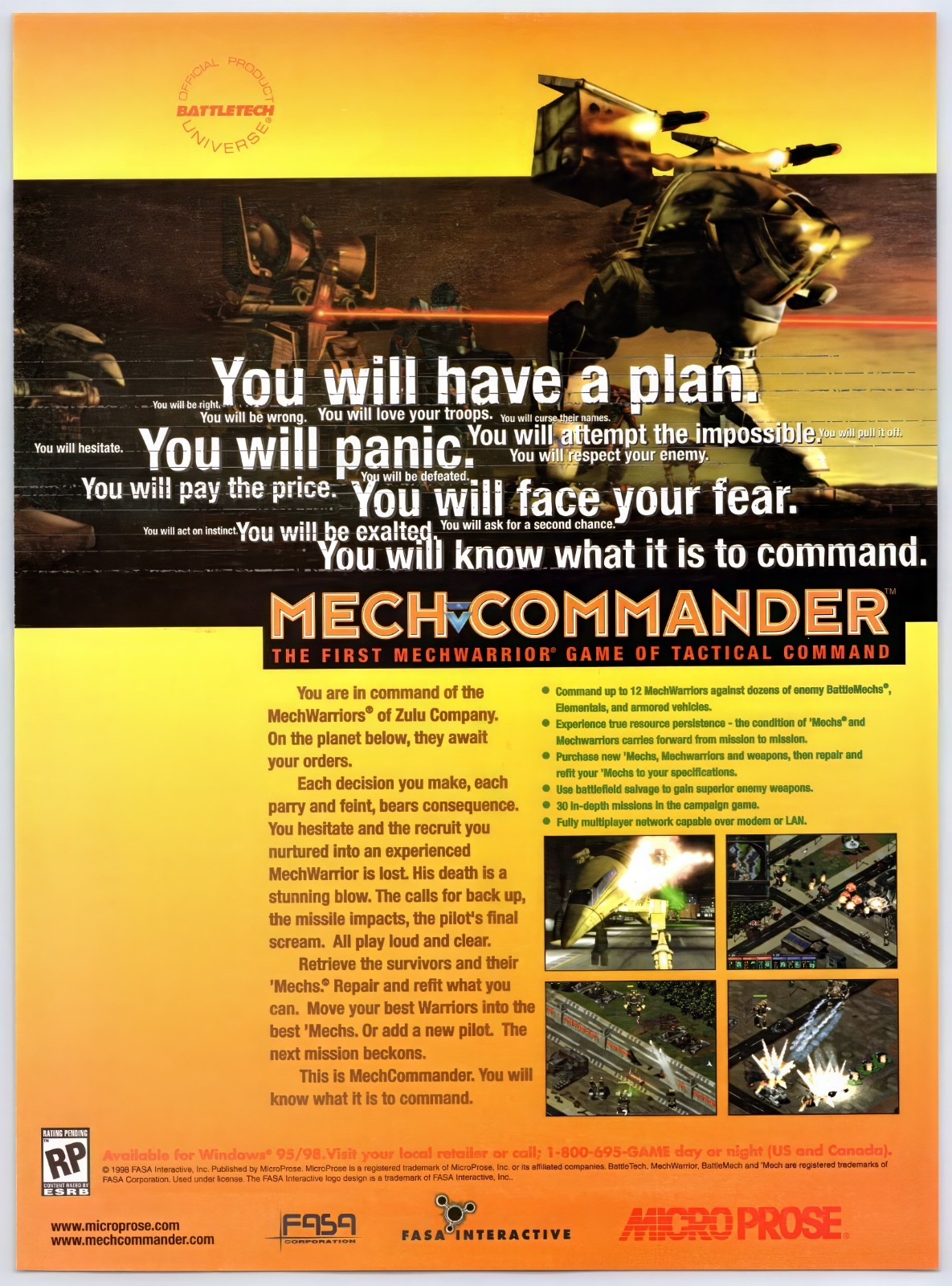 MechCommander Mech Commander - PC - Vintage Original Print Ad/Poster Promo 1998