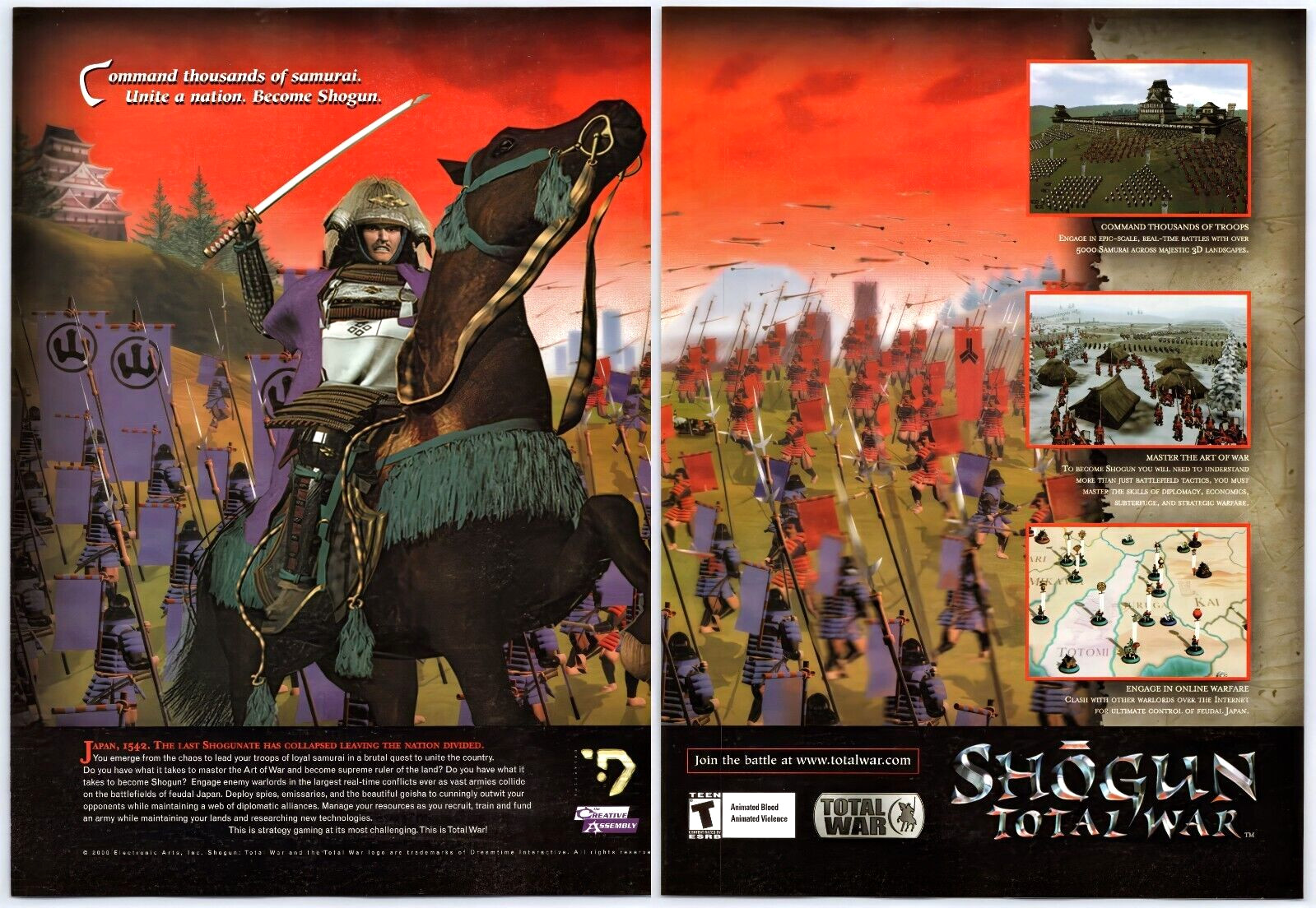 Vintage Print Ad 2000 Shogun Total War RTS PC Game Original Promo Poster Art