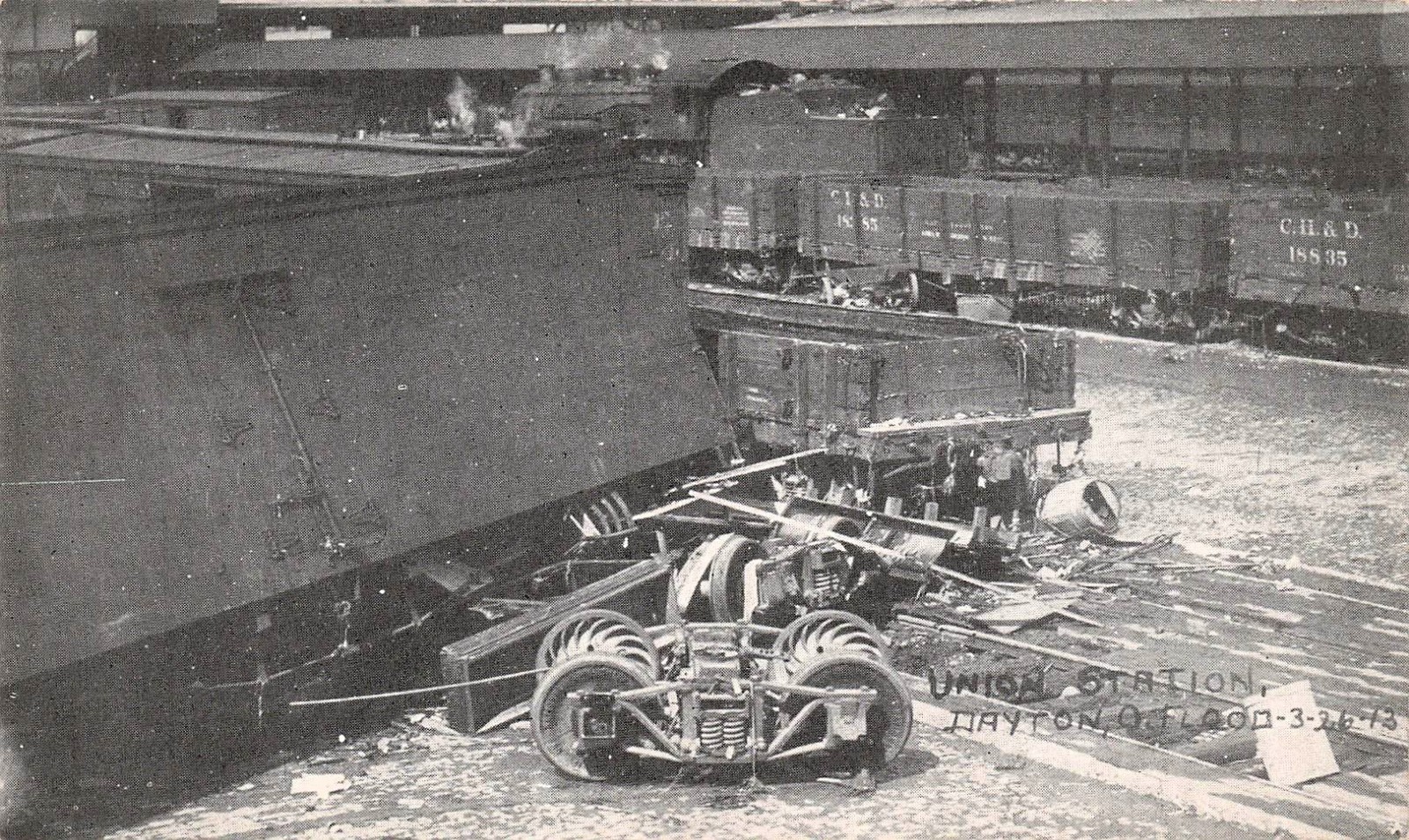 Columbus Ohio Flood 1913 Railroad Train Disaster Depot Station Vtg Postcard 24A