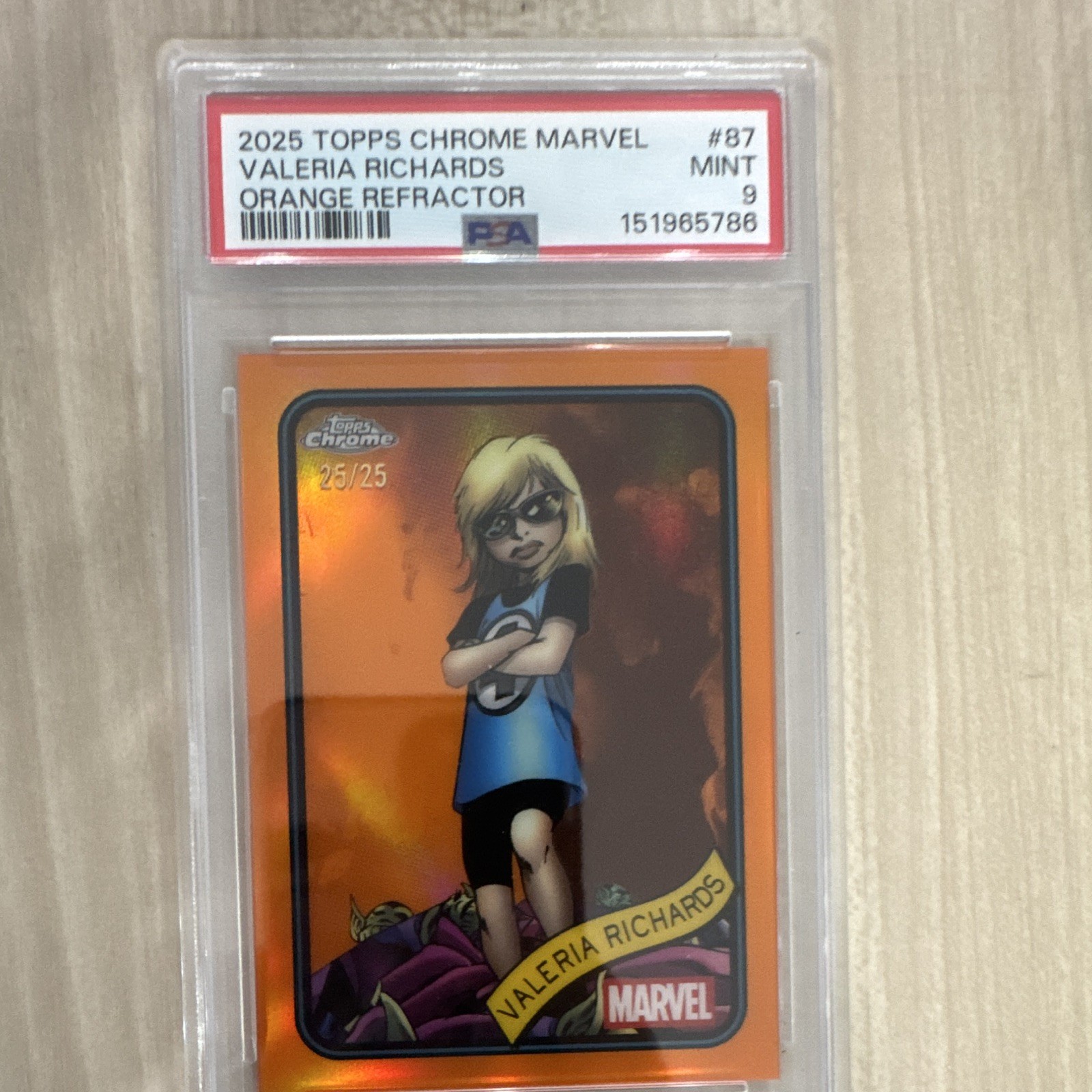2025 Topps Chrome Marvel Valeria Richards #87 Orange Refractor 25/25 PSA 9