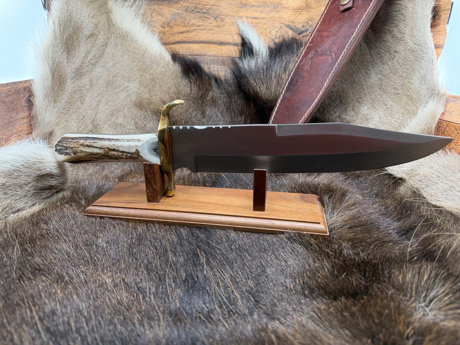 Sam Colt Knife Bowie Knife With Stag Handle With Leather Sheath Mint In Pouch C7