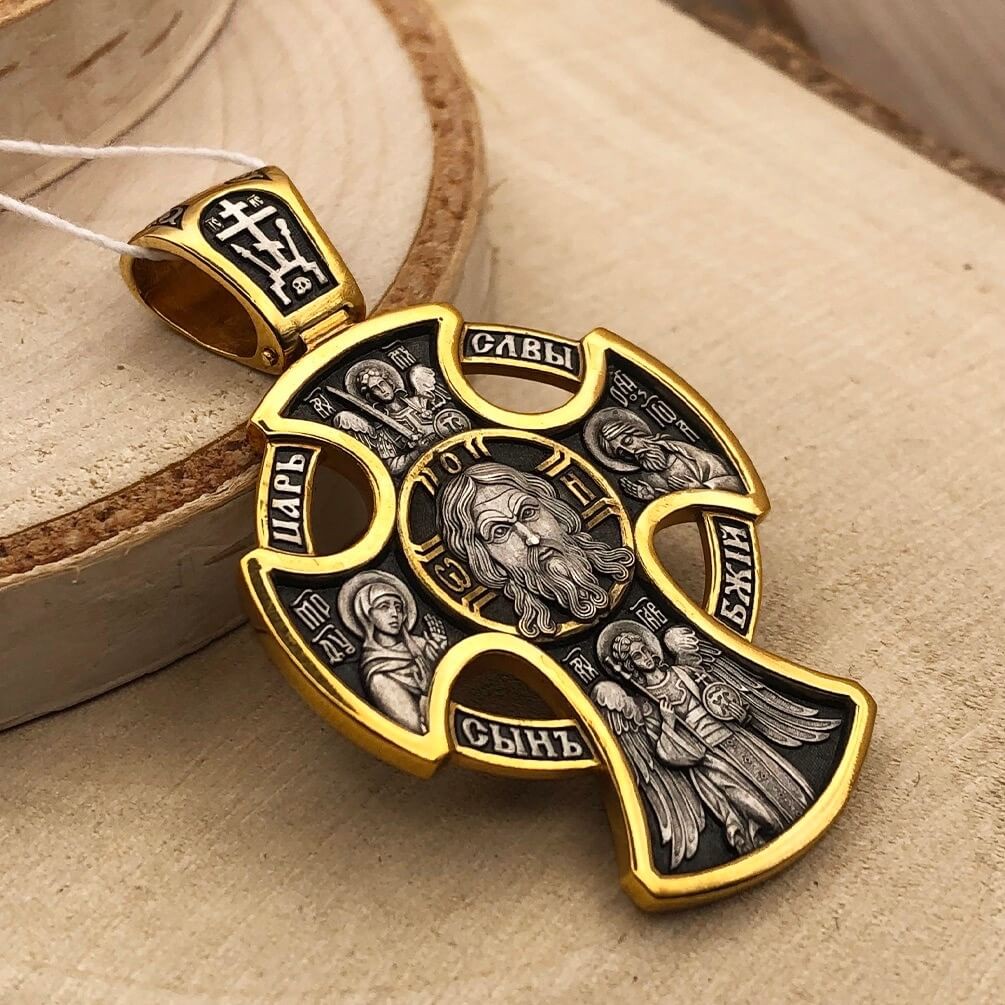 925 Silver, 999 Gold Plated Cross with Holy Image of St. Nicholas the Wonderwork
