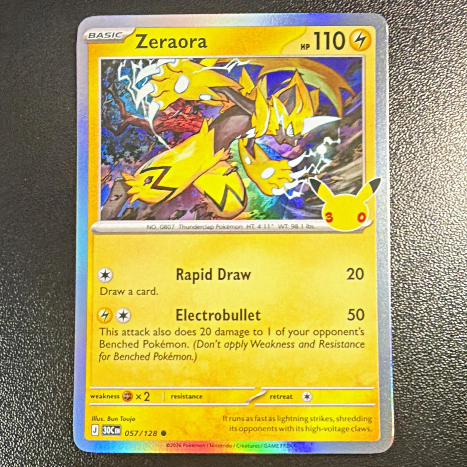 Pokemon 30th Celebrations Zeraora 057/128 Rare 110CP TCG Card English