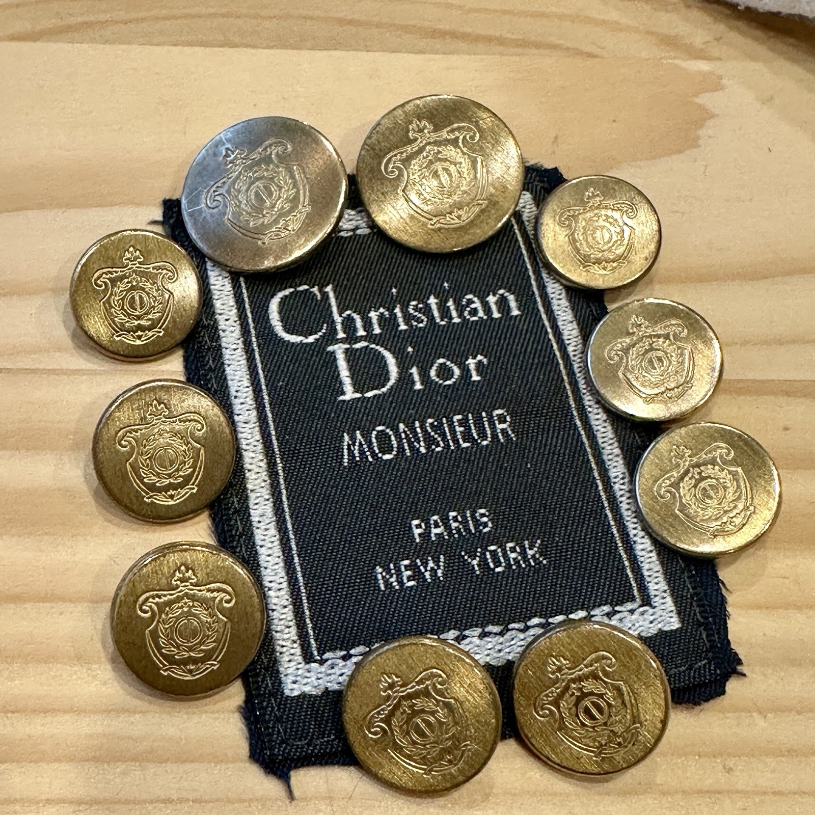 VTG Christian Dior Monsieur Gold-Tone Replacement Buttons Crest Logo Set of 10