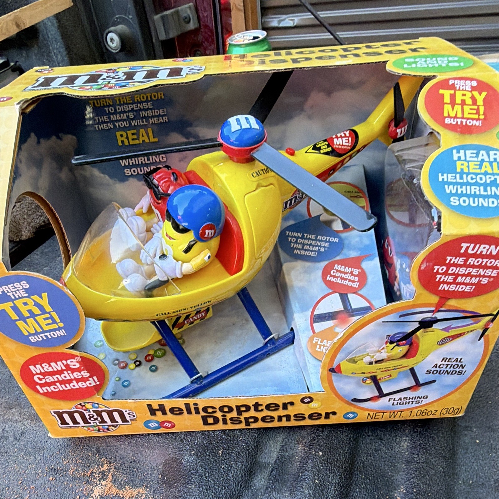 M&M's Helicopter Candy Dispenser w/ Whirling Sound 2014 - Yellow Red Blue Gray