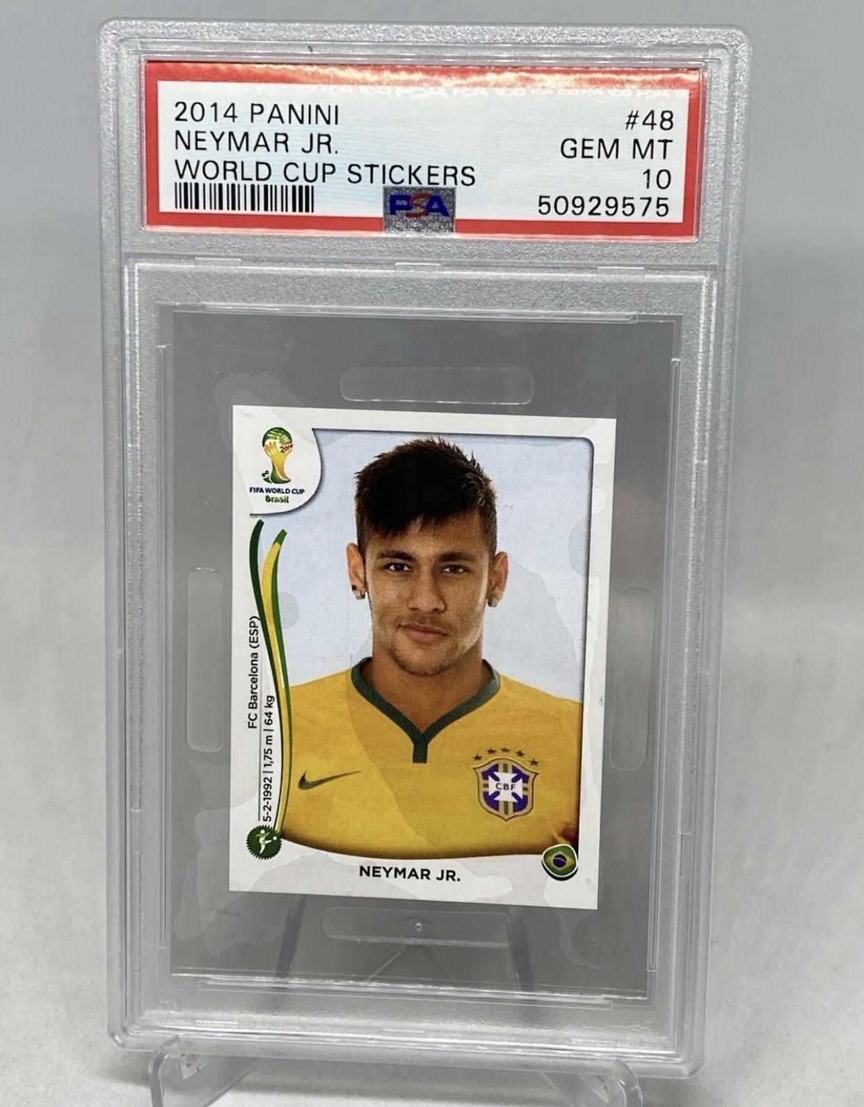 2014 World Cup Stickers Neymar Jr PSA 10 ROOKIE RC #48 Brasil  POP 18